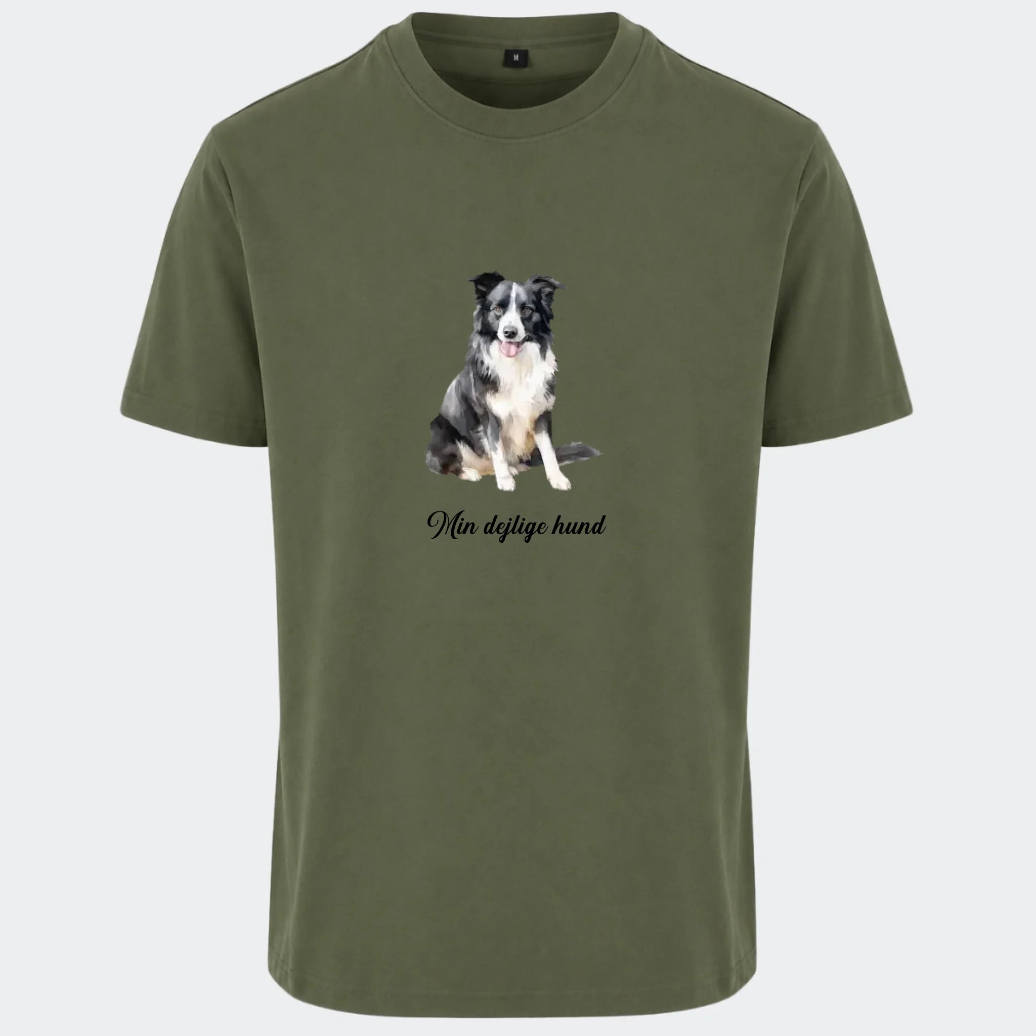T-shirt til voksne – find din Hunderace, oliven, set forfra