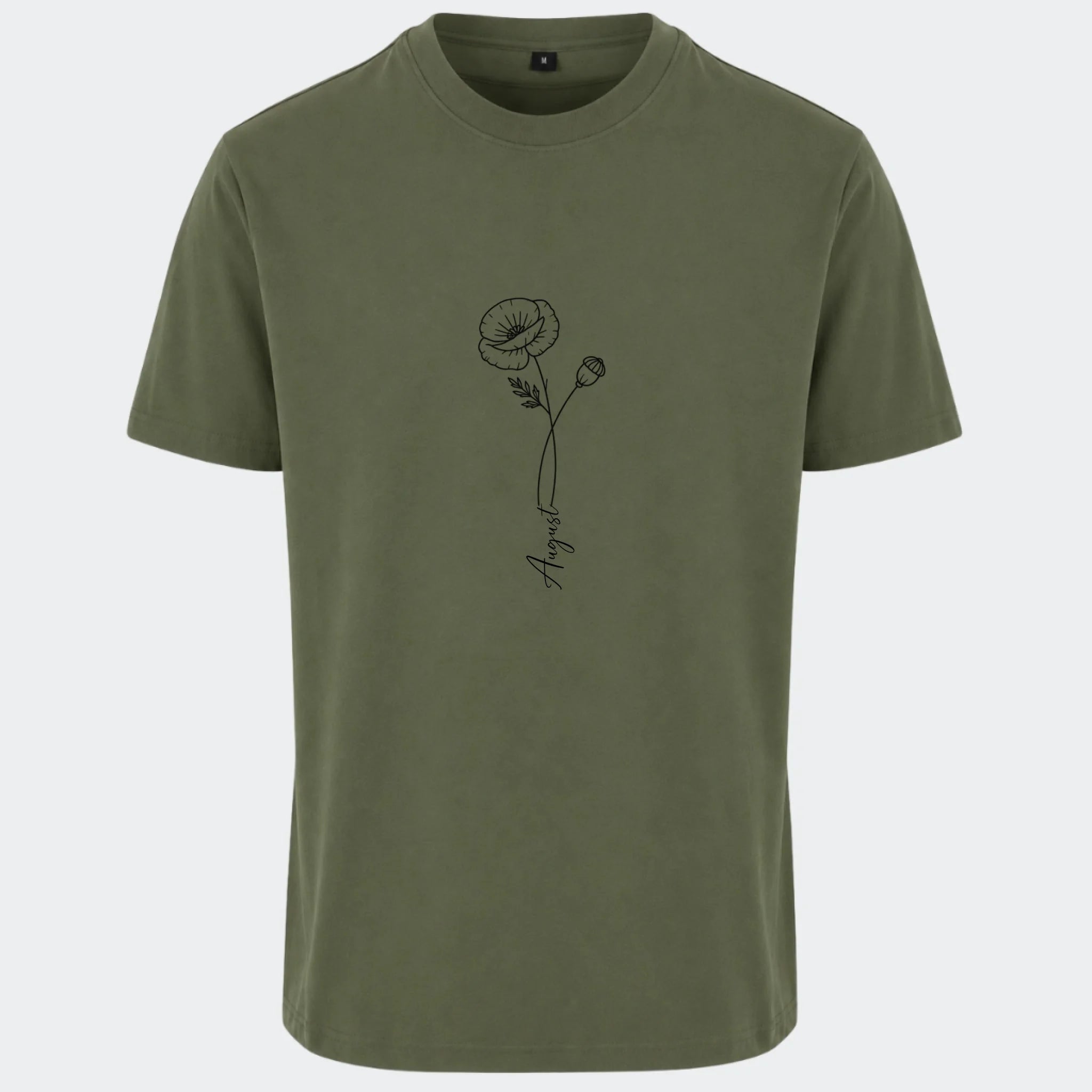 T-shirt – Månedsblomst. Se med alle her, oliven, set forfra