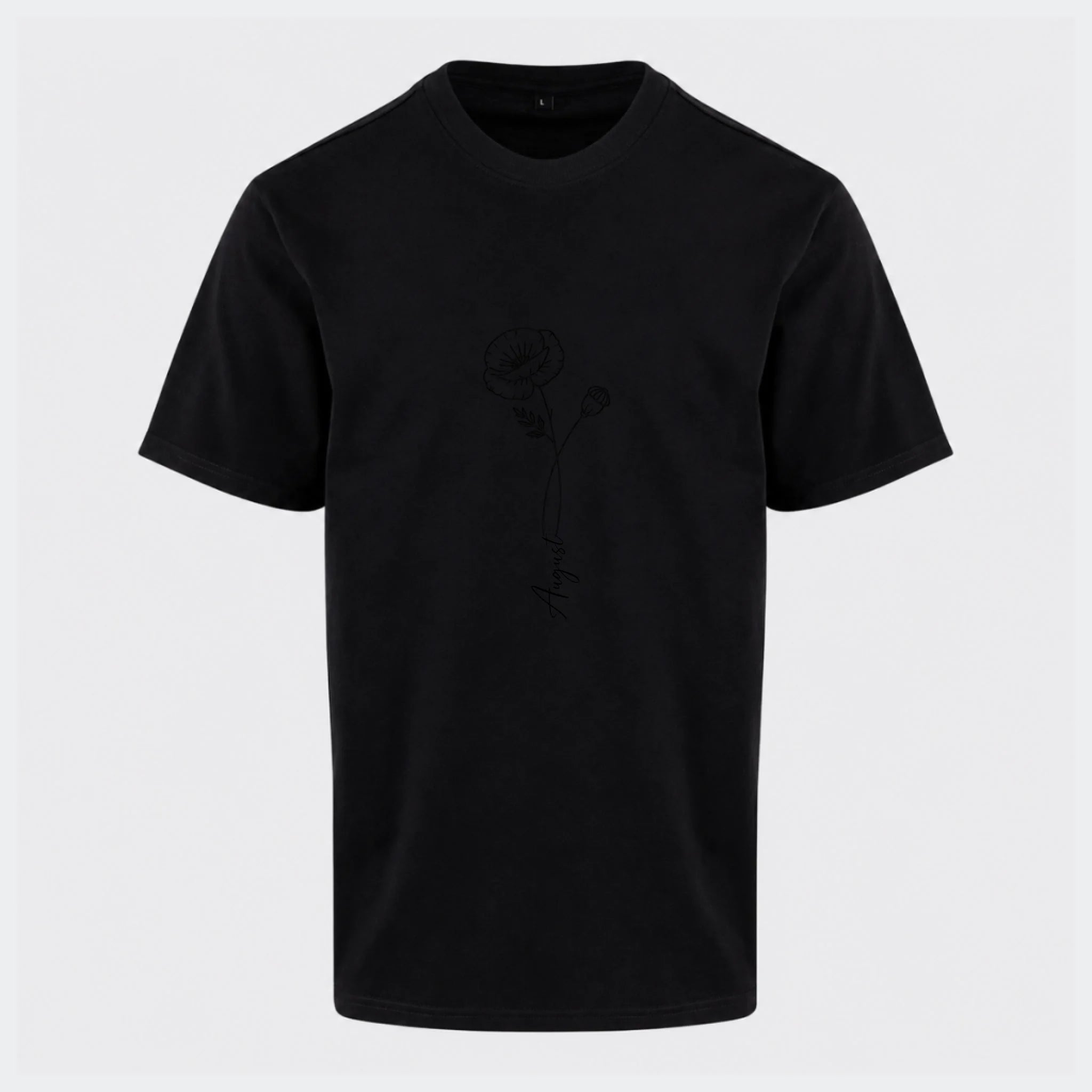 T-shirt – Månedsblomst. Se med alle her, sort, set forfra
