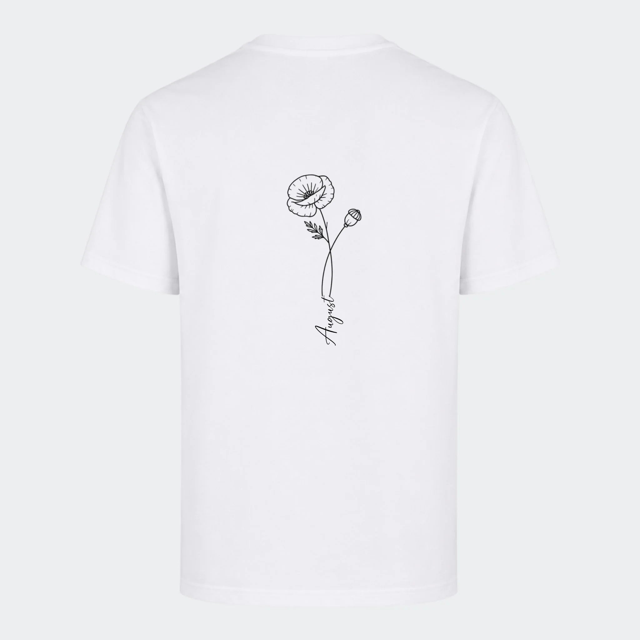 T-shirt – Månedsblomst. Se med alle her, hvid, set bagfra
