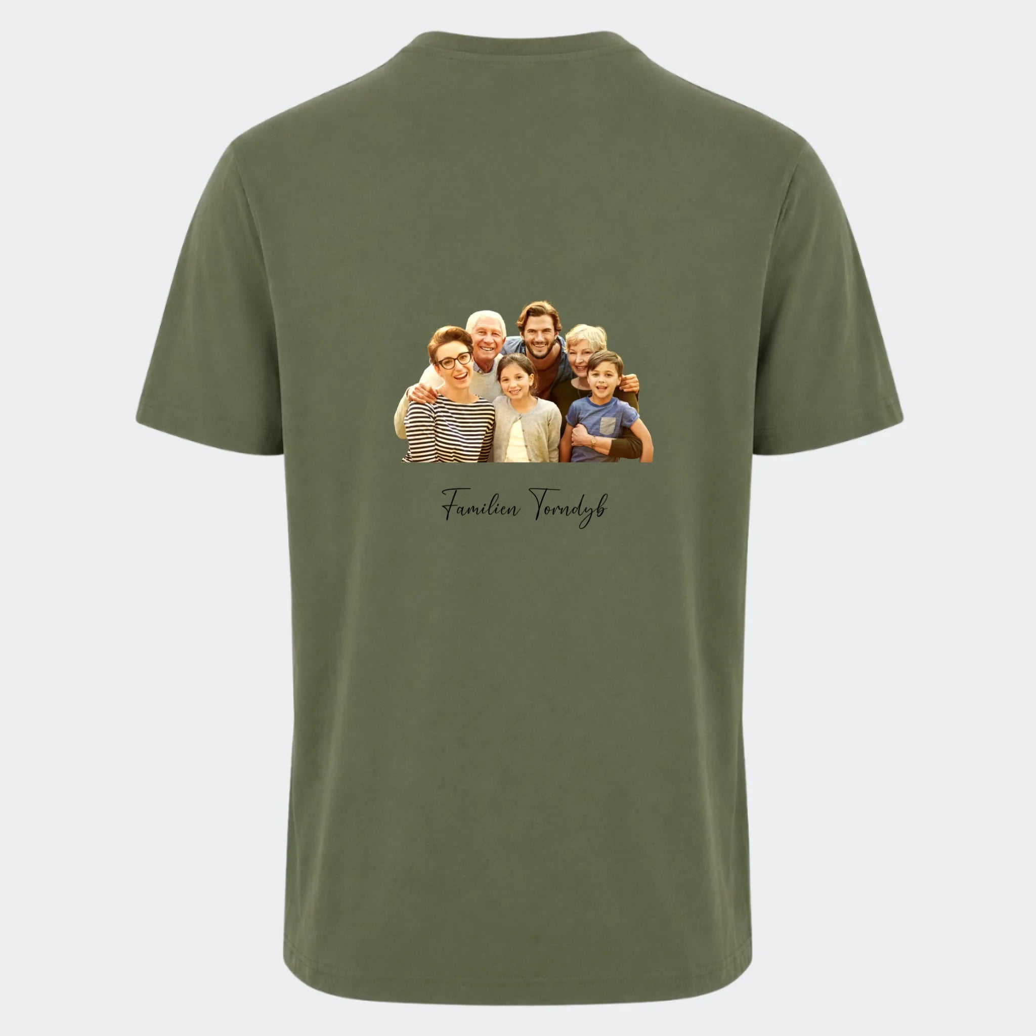 T-shirt – Med eget tryk uden baggrund, oliven, set bagfra