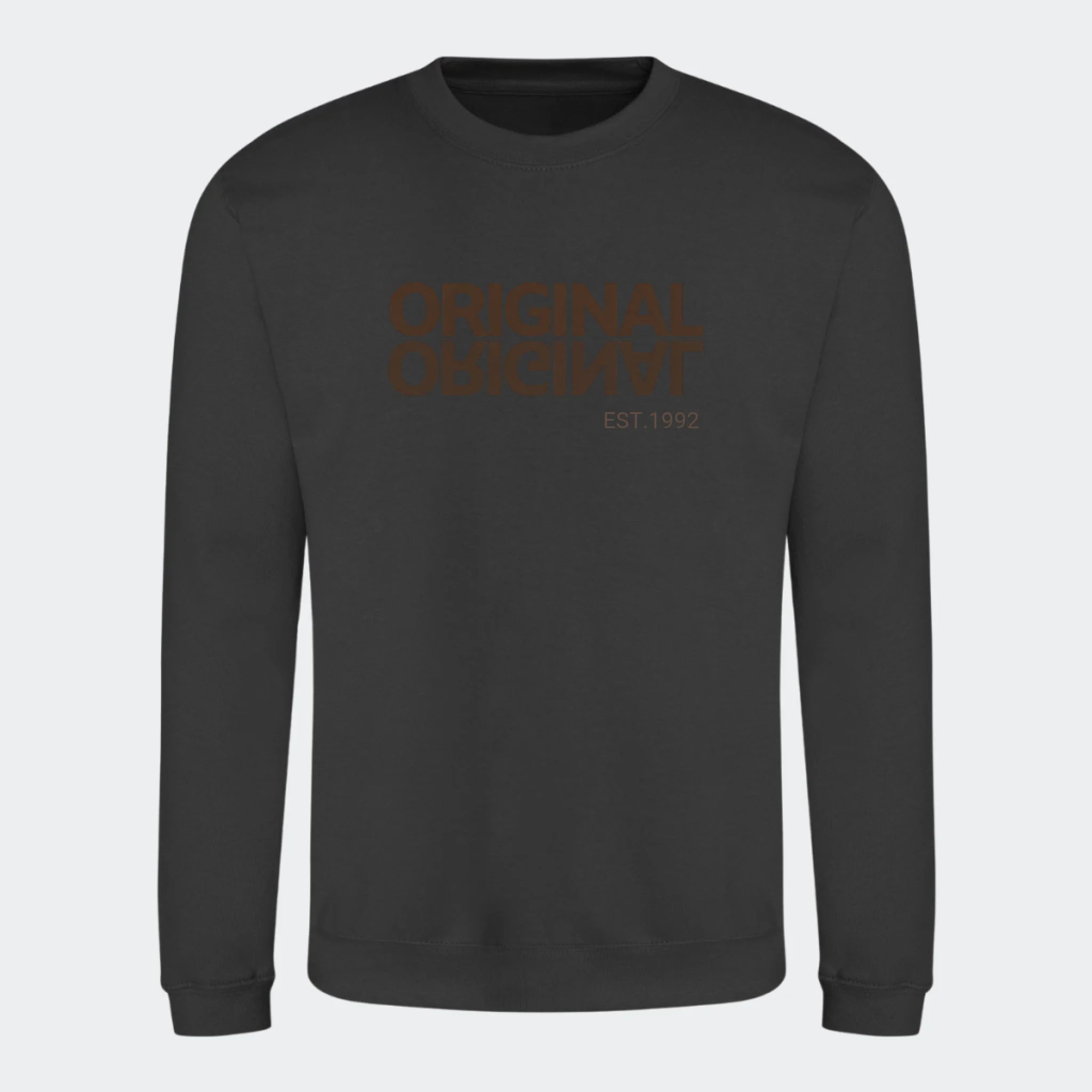 Sweatshirt til voksen – Original EST, stormgrå, set forfra