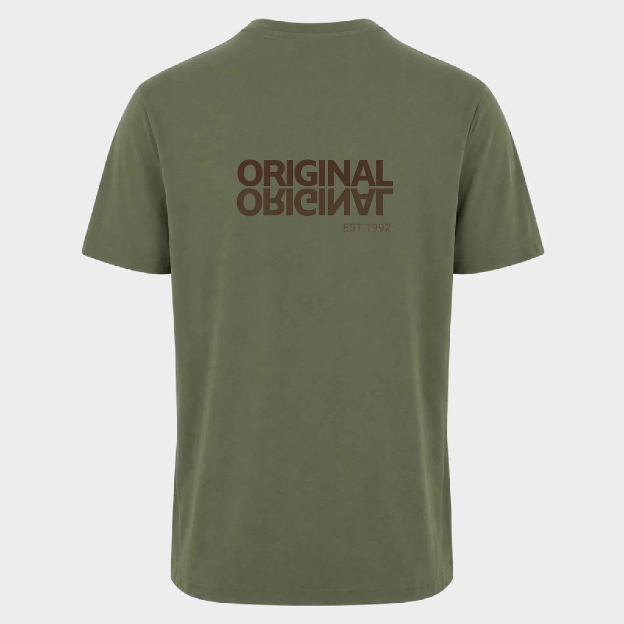 T-shirt til voksen – Original EST, oliven, set bagfra