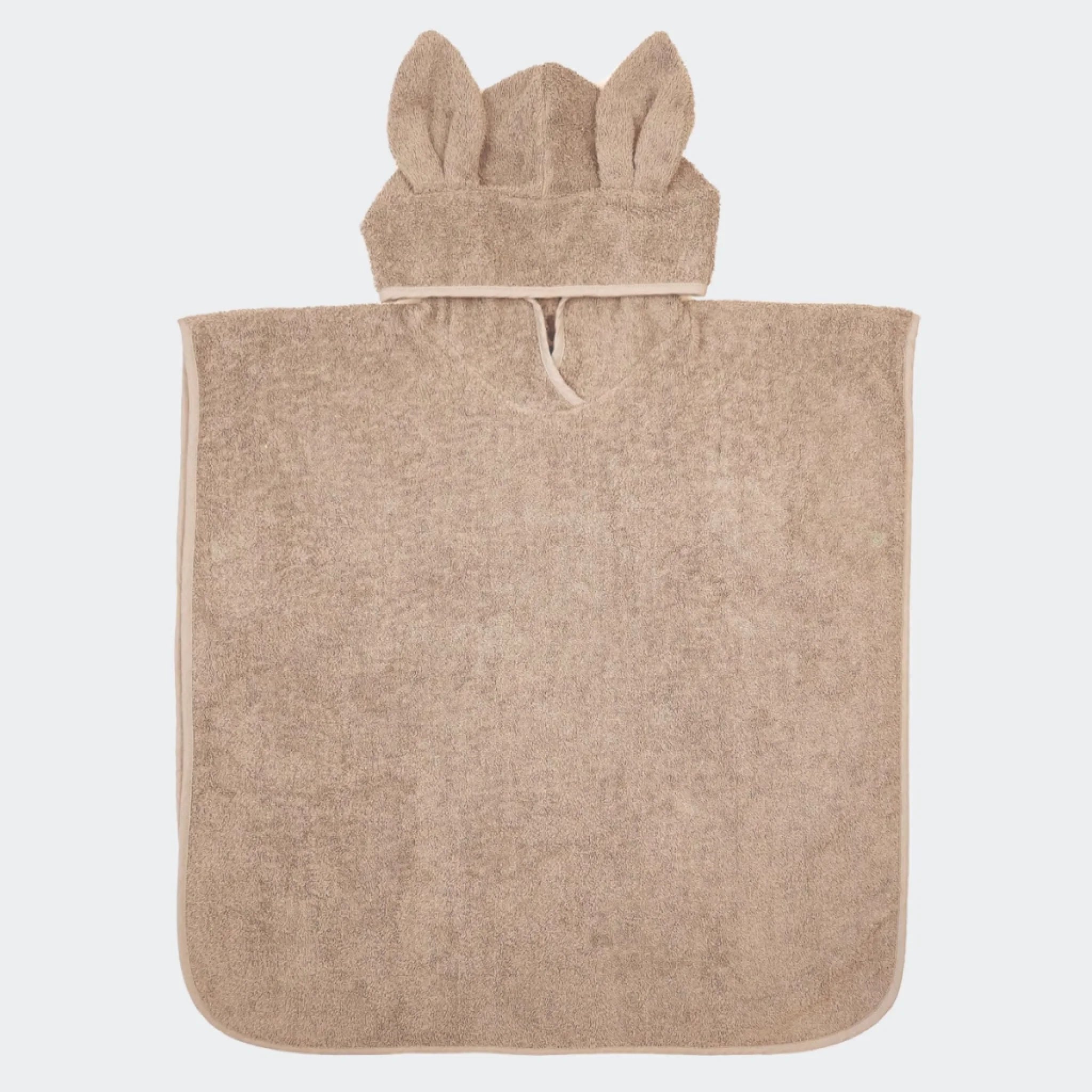 Sandfarvet badeponcho med kaninører på hætten