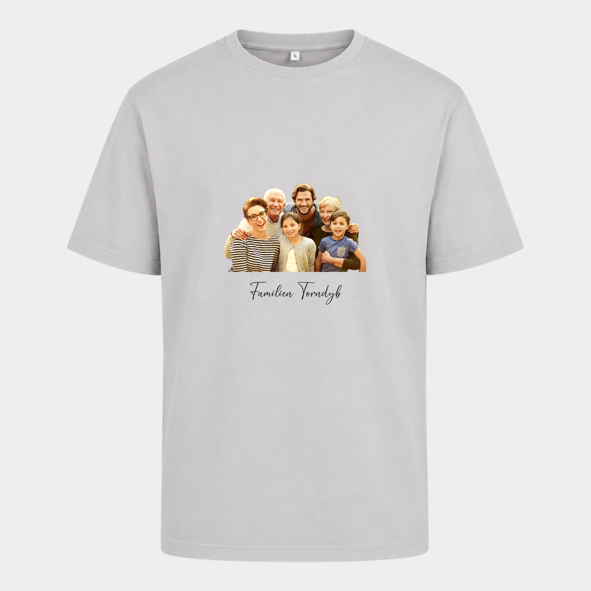 T-shirt – Med eget tryk uden baggrund, lysegrå, set forfra