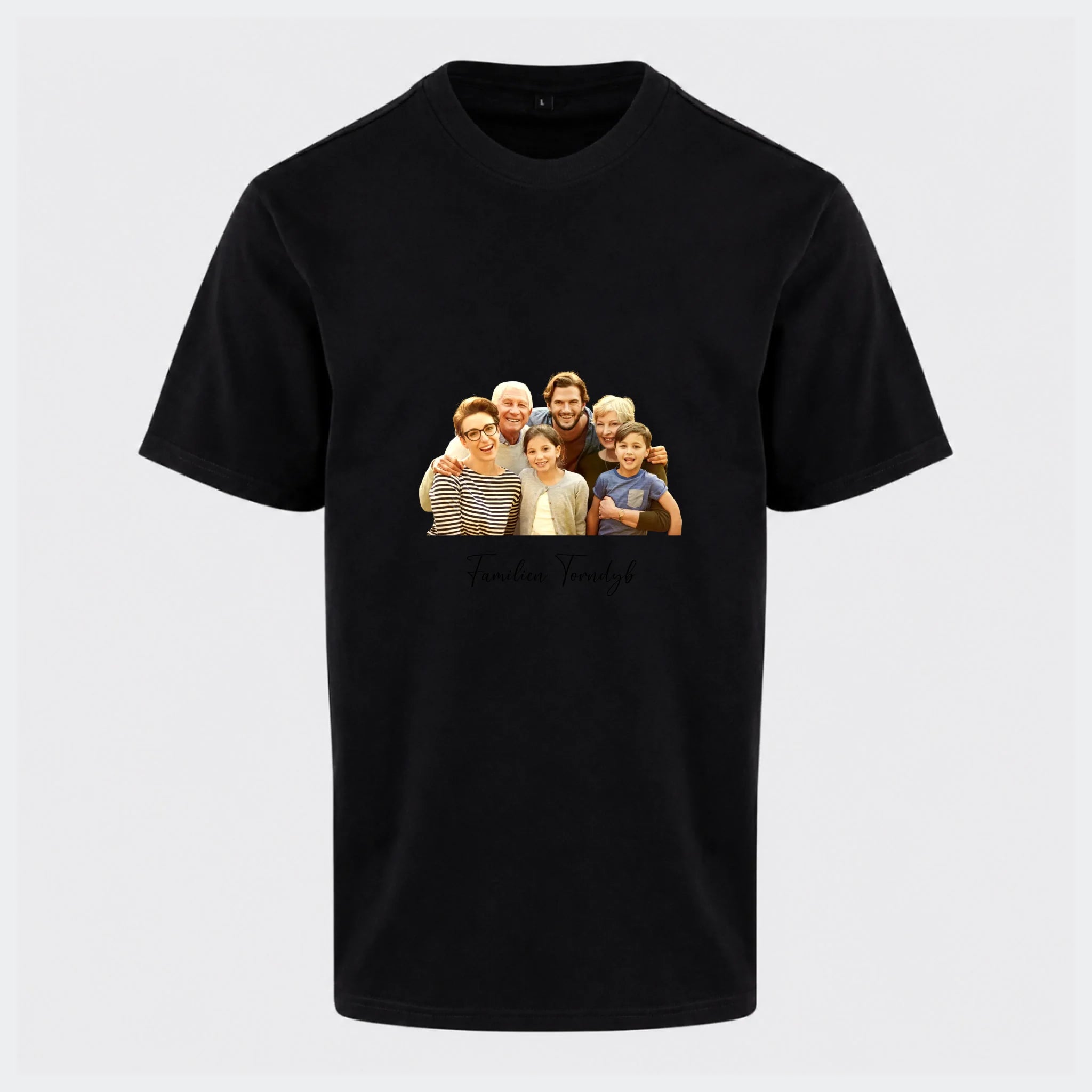 T-shirt – Med eget tryk uden baggrund, sort, set forfra