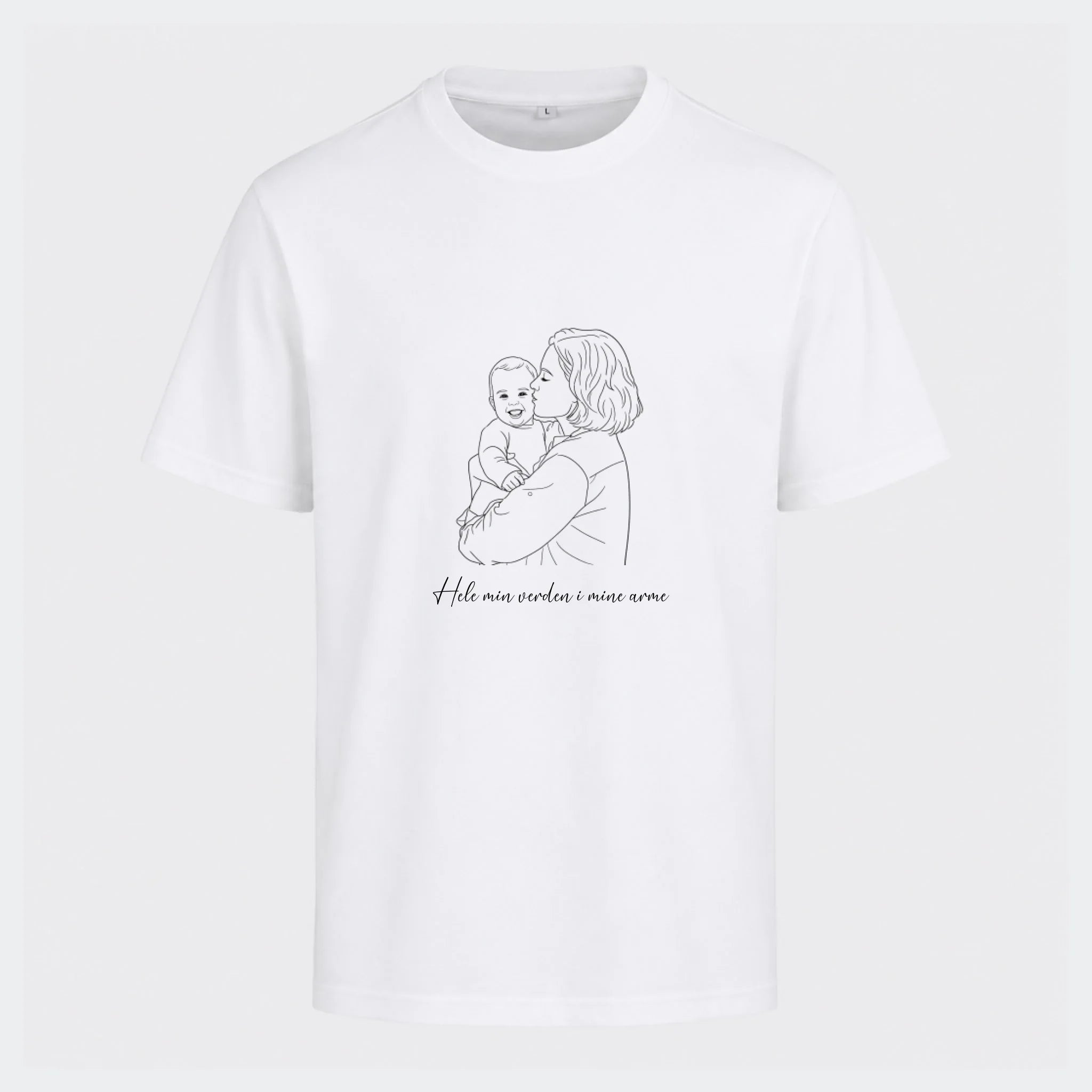 T-shirts til voksne – Stregtegning med eget billede, hvid, set forfra
