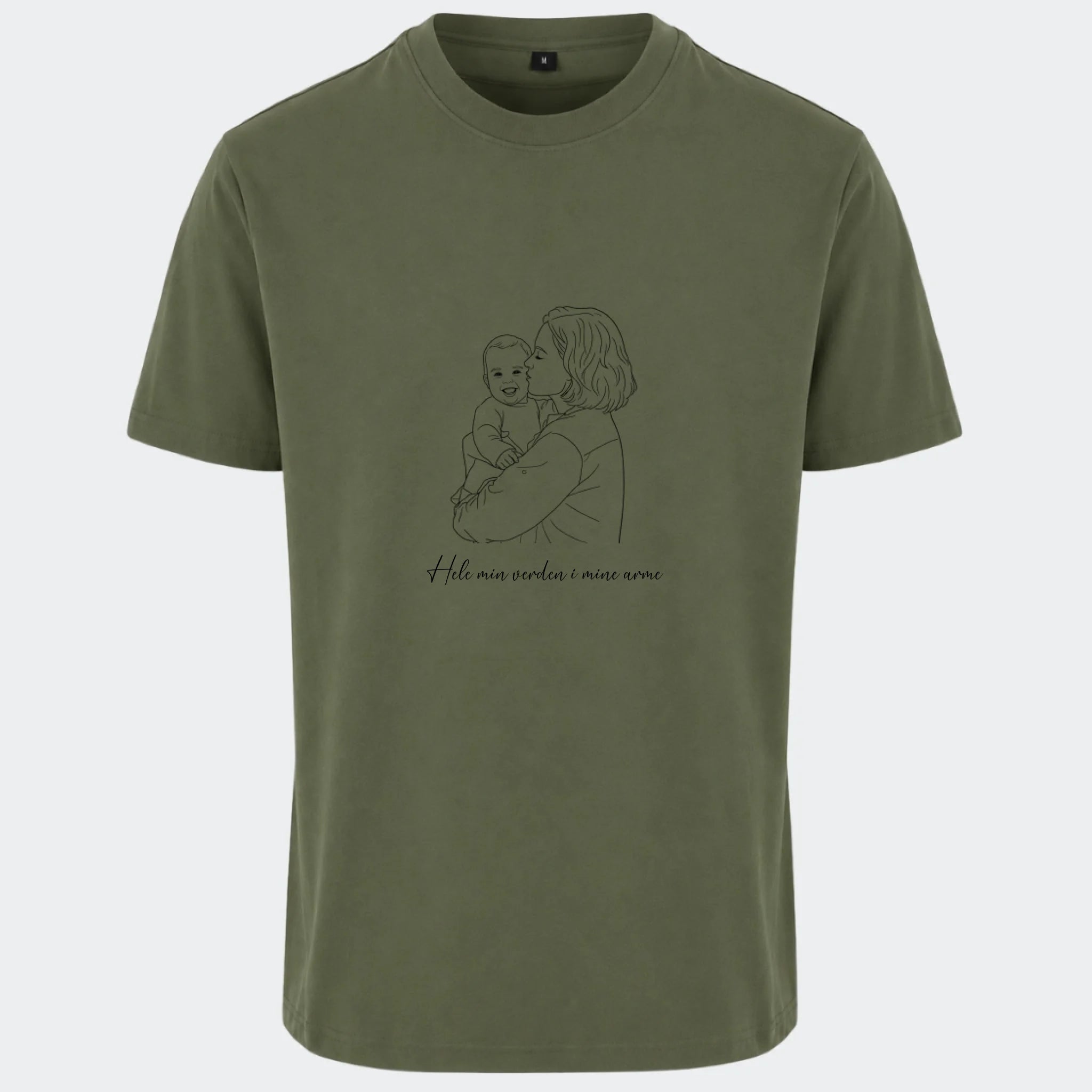 T-shirts til voksne – Stregtegning med eget billede, oliven, set forfra