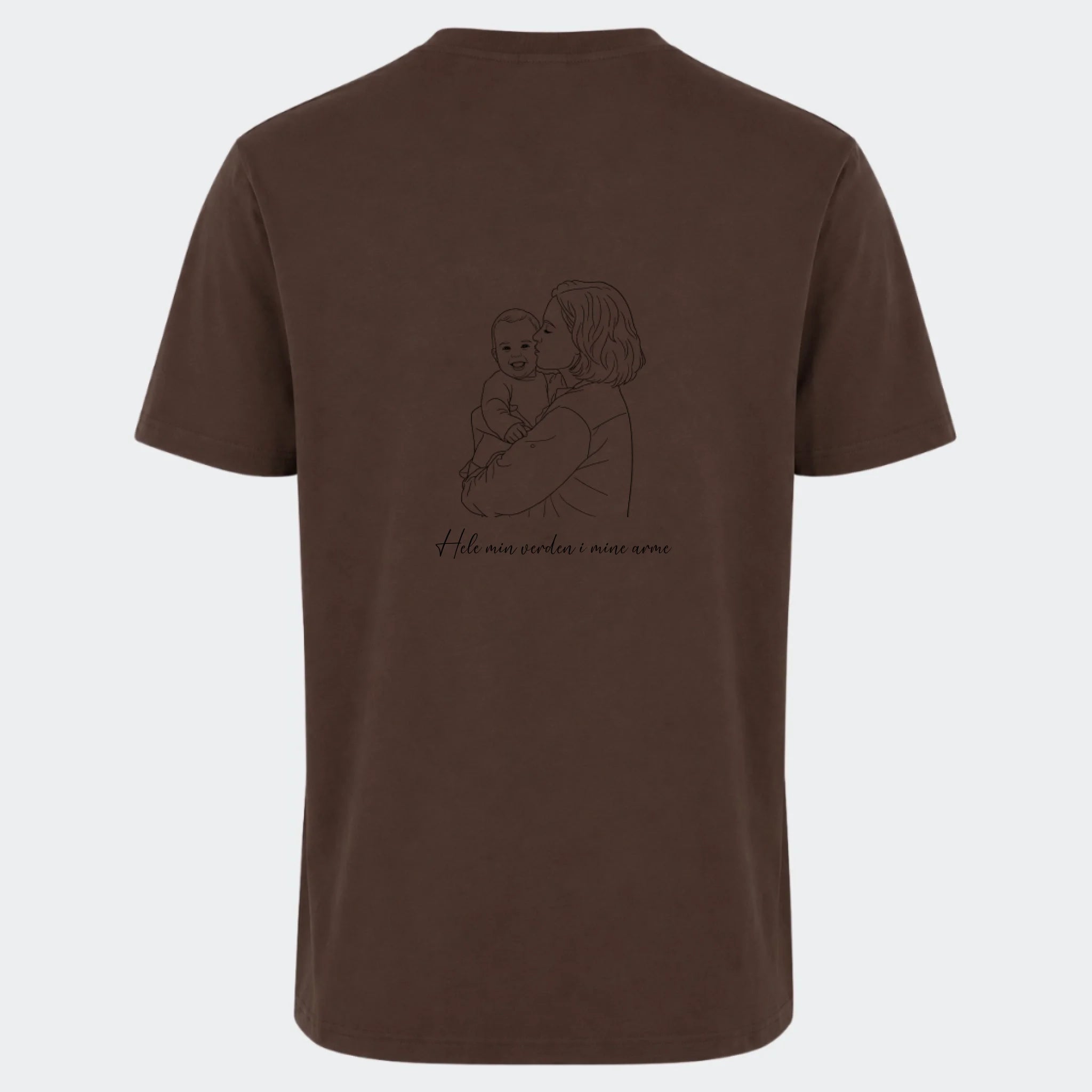 T-shirts til voksne – Stregtegning med eget billede, chokoladebrun, set bagfra