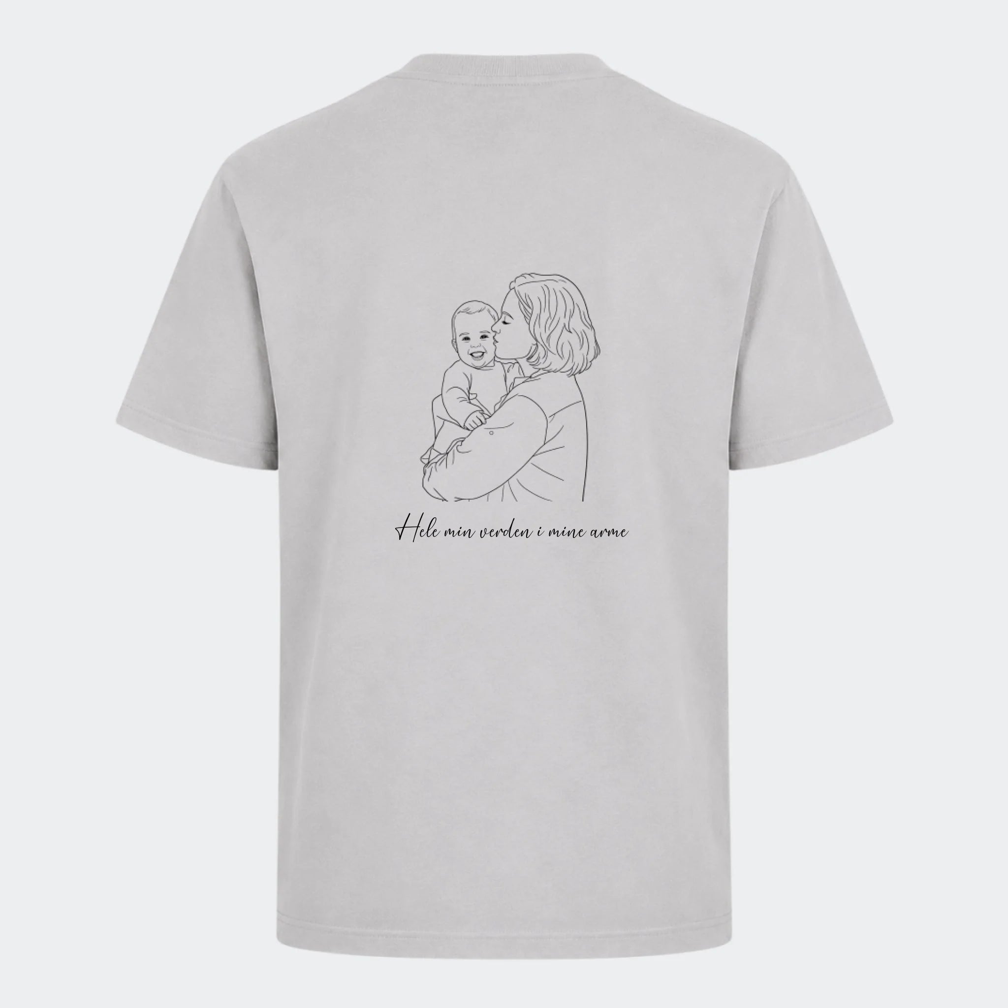 T-shirts til voksne – Stregtegning med eget billede, lysegrå, set bagfra
