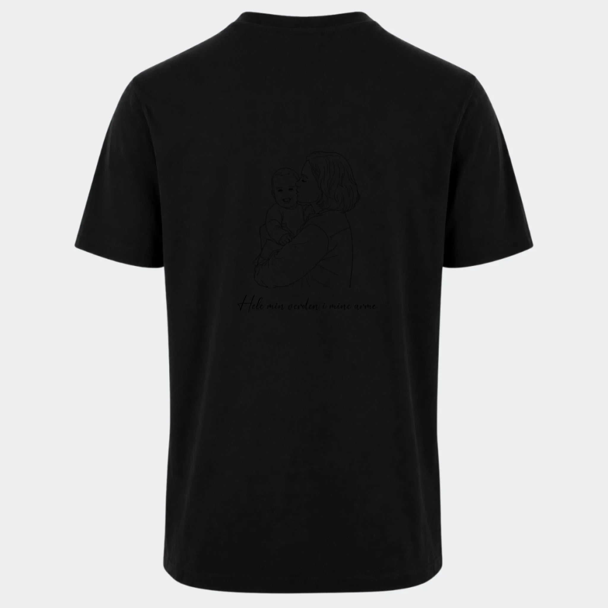T-shirts til voksne – Stregtegning med eget billede, sort, set bagfra