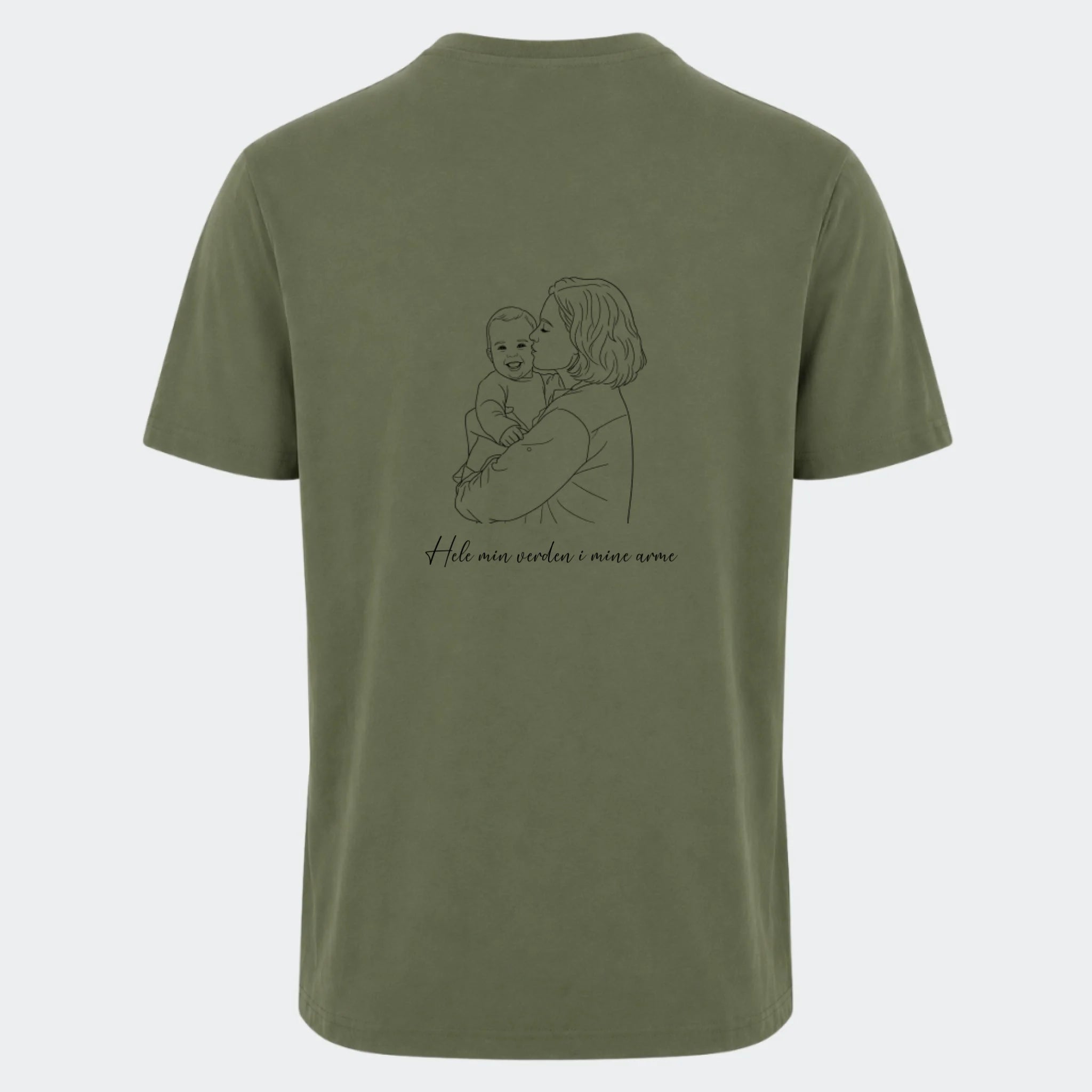 T-shirts til voksne – Stregtegning med eget billede, oliven, set bagfra