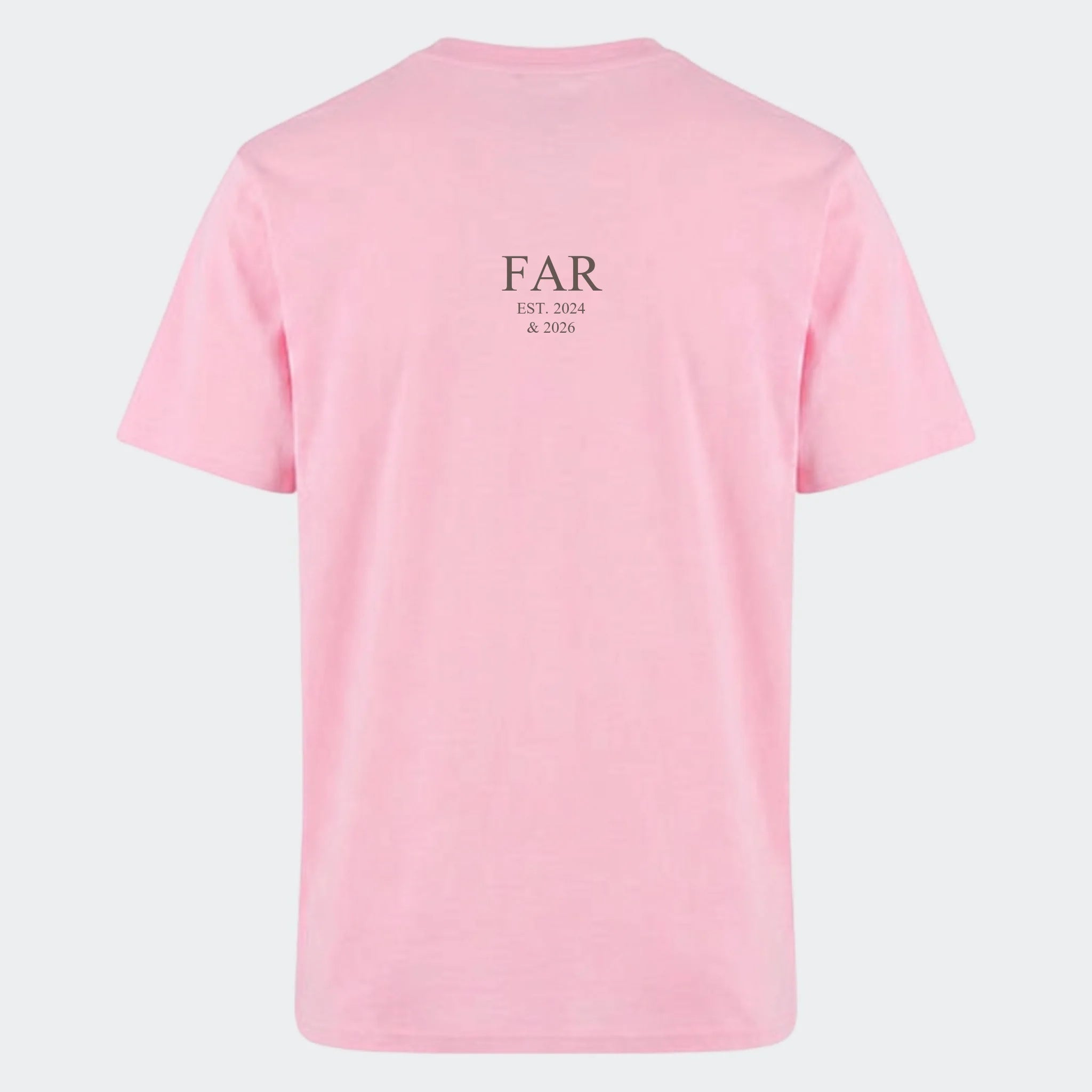 T-shirt med tryk til voksne – FAR EST. (Vælg selv tekst og årstal), lyserød, set bagfra