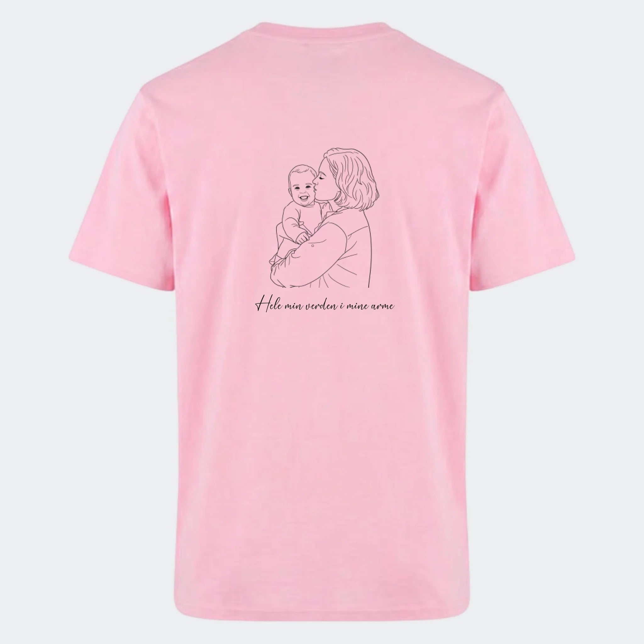 T-shirts til voksne – Stregtegning med eget billede, lyserød, set bagfra