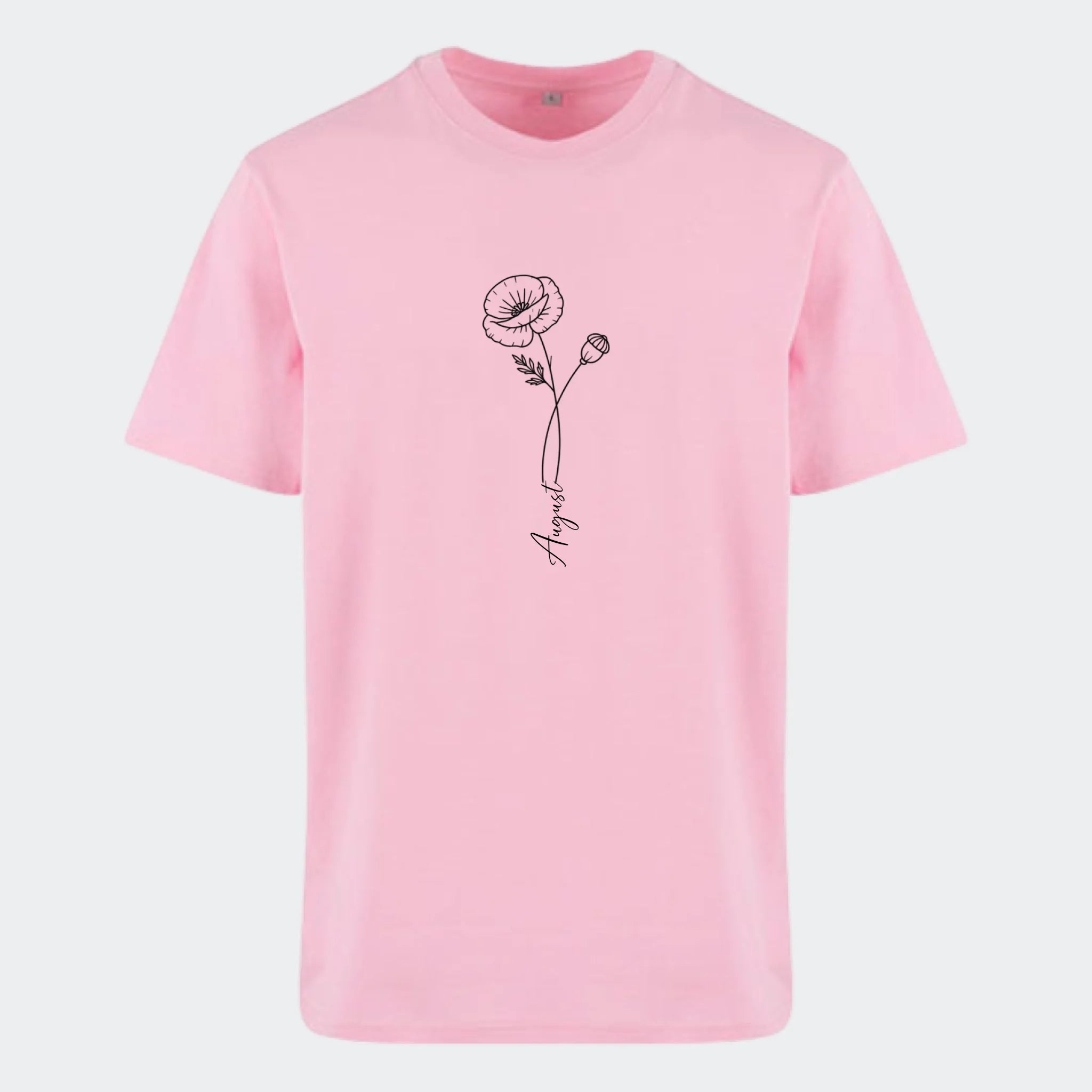 T-shirt – Månedsblomst. Se med alle her, lyserød, set forfra