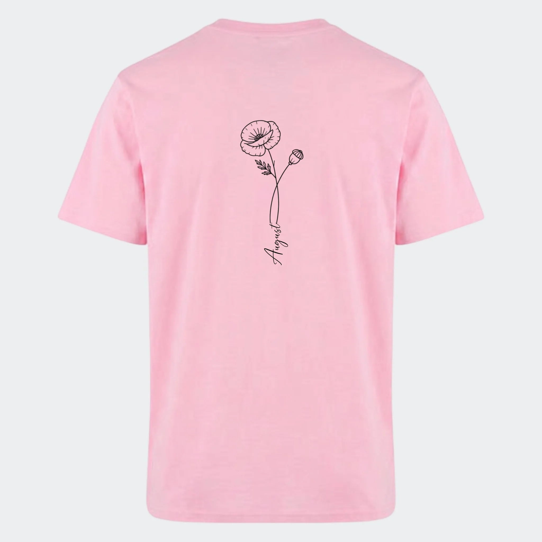 T-shirt – Månedsblomst. Se med alle her, lyserød, set bagfra