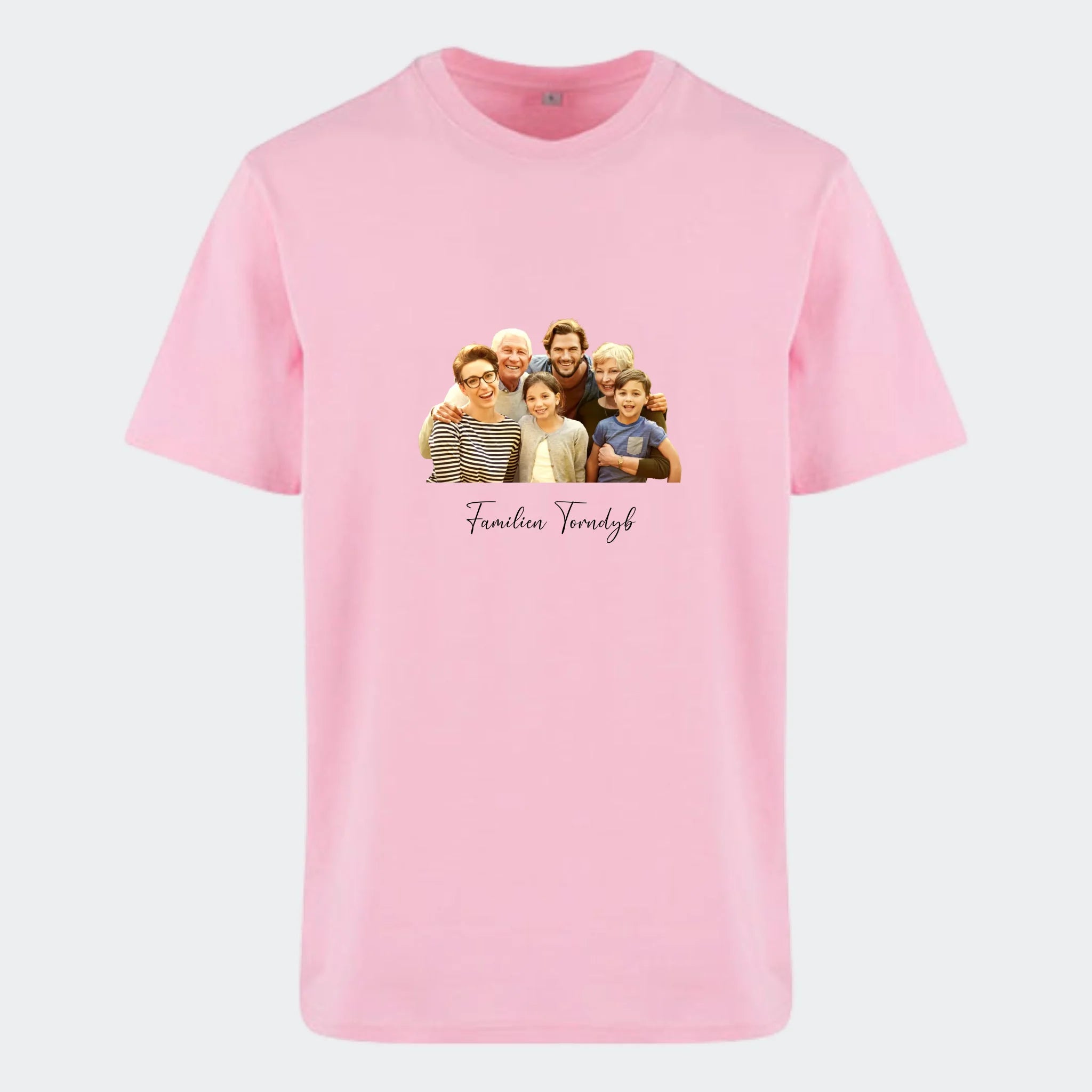 T-shirt – Med eget tryk uden baggrund, lyserød, set forfra