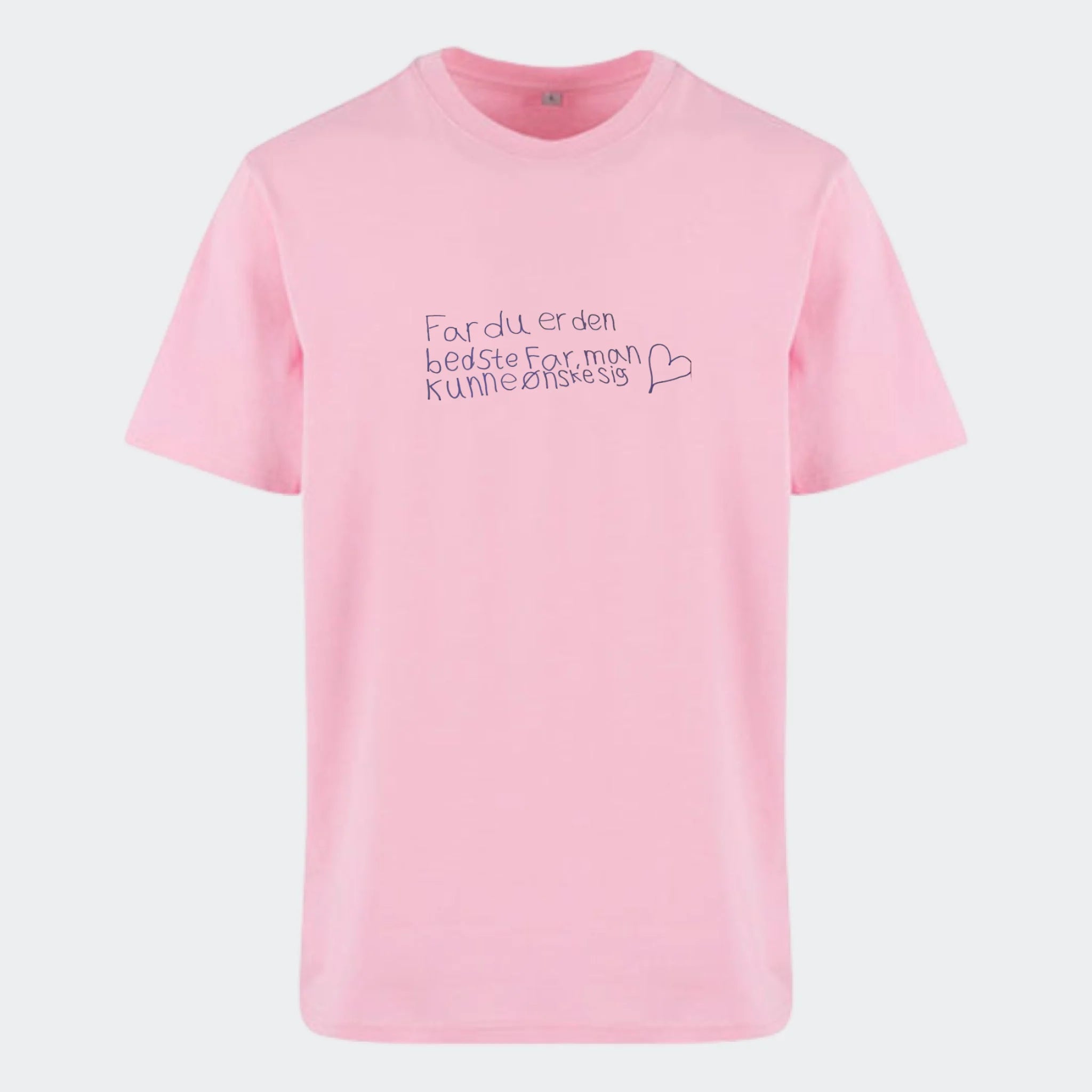 T-shirt med tryk – Håndskrevet note – upload egen note, lyserød, set forfra