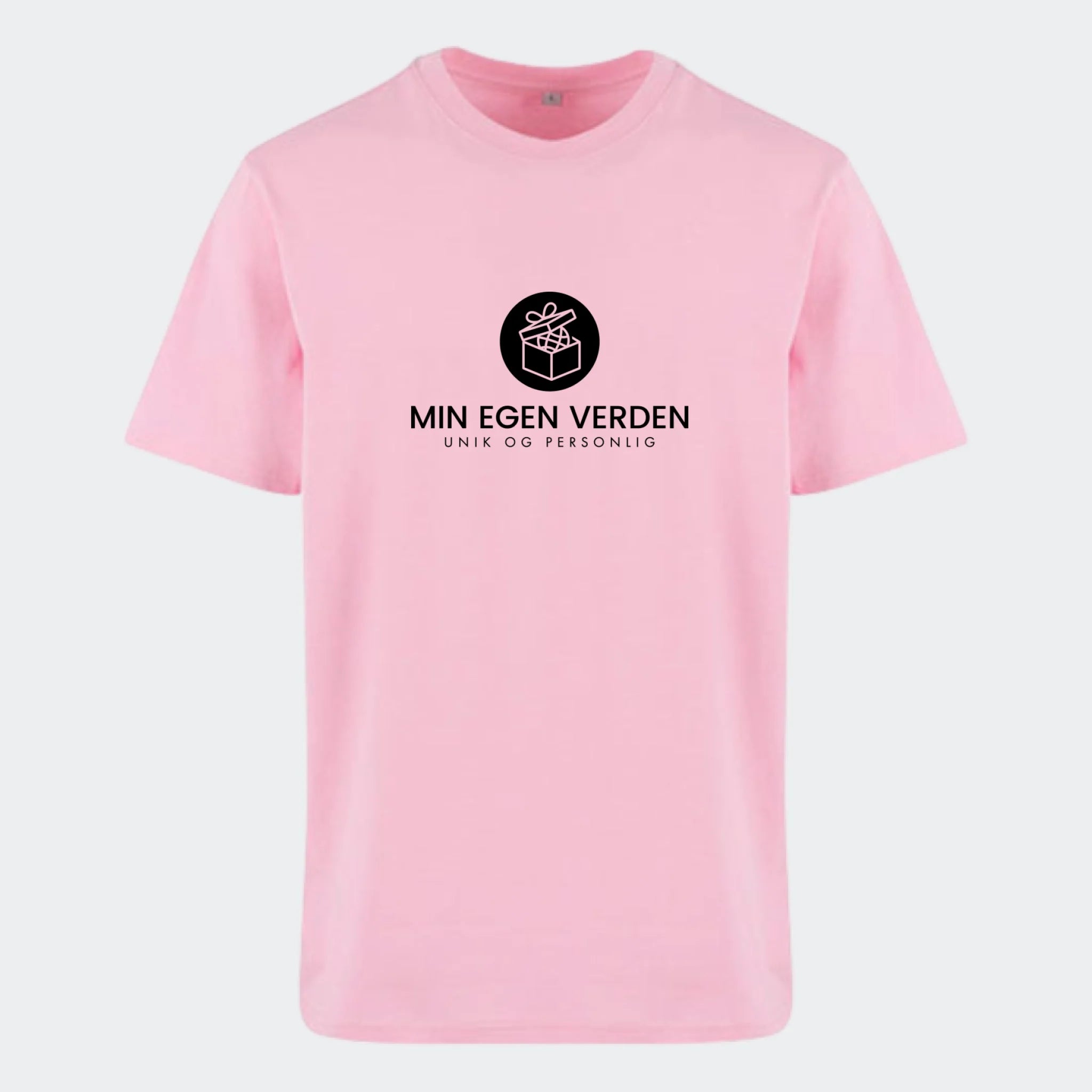 T-shirt med firma logo, lyserød, set forfra