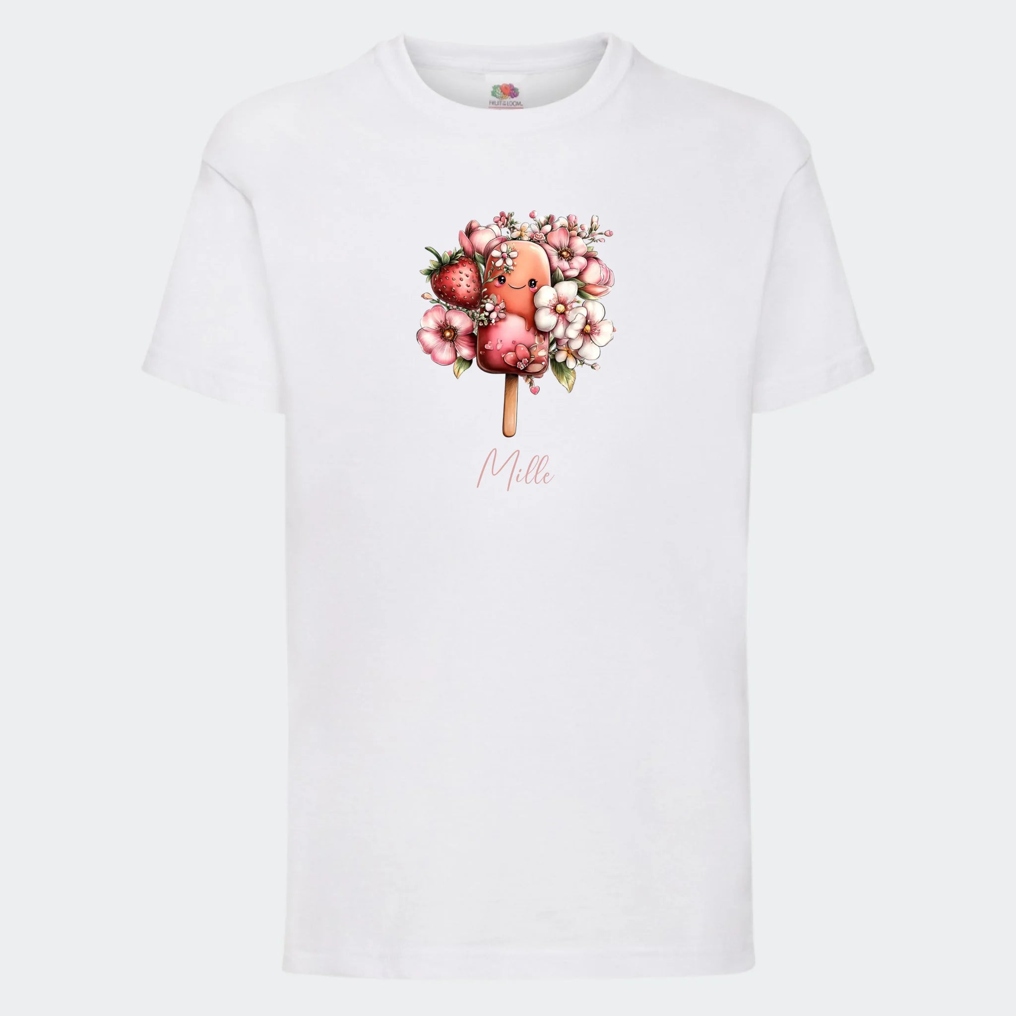 Personlig T-shirt til Børn – Søde Is. Se farver og motiver, hvid, set forfra