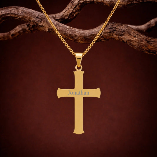 Unisex korsvedhæng i 18K guld PVD rustfrit stål eller rustfrit stål, 35 mm × 23 mm