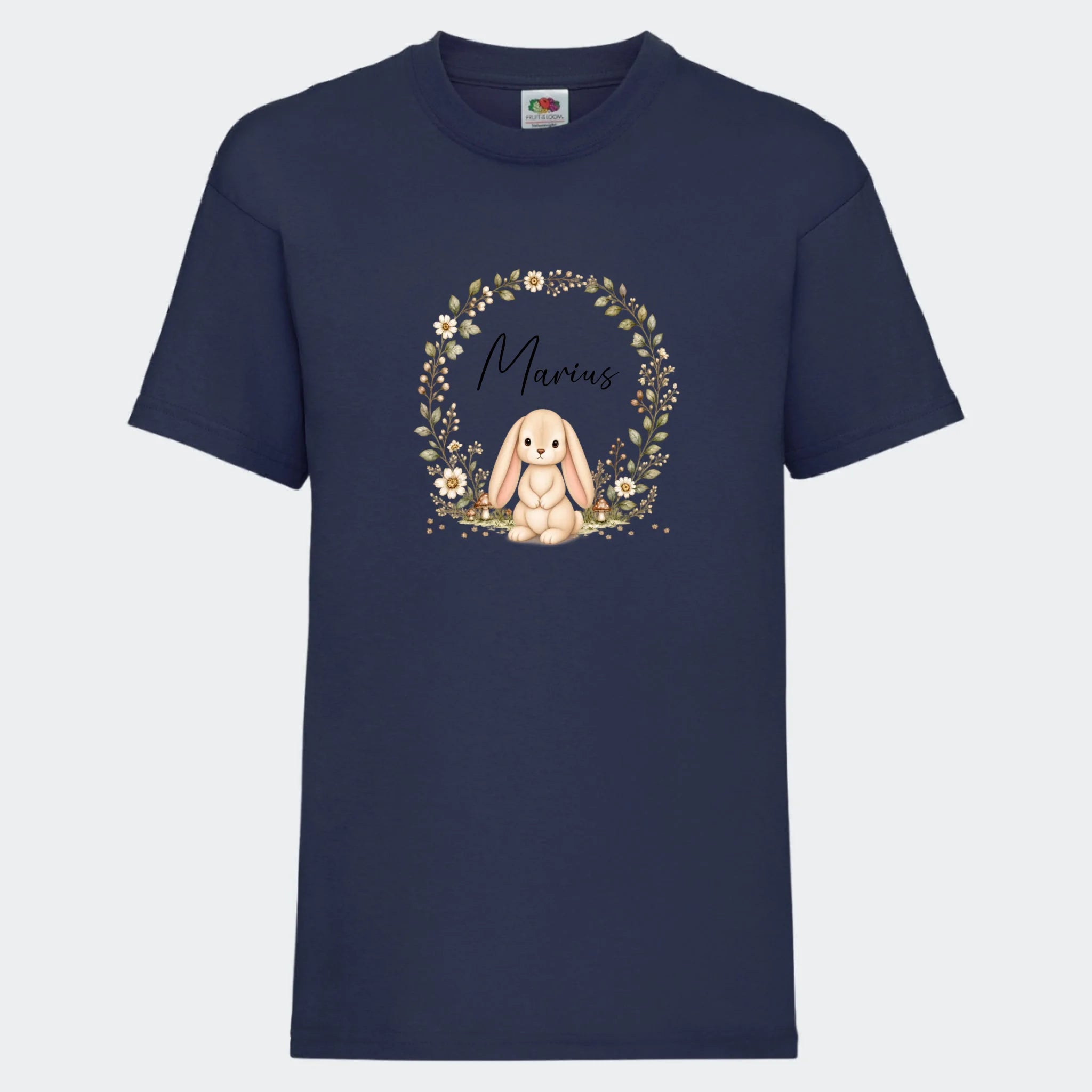 T-shirt til børn – Skovens blomsterdrøm – Flere motiver, marineblå, set forfra