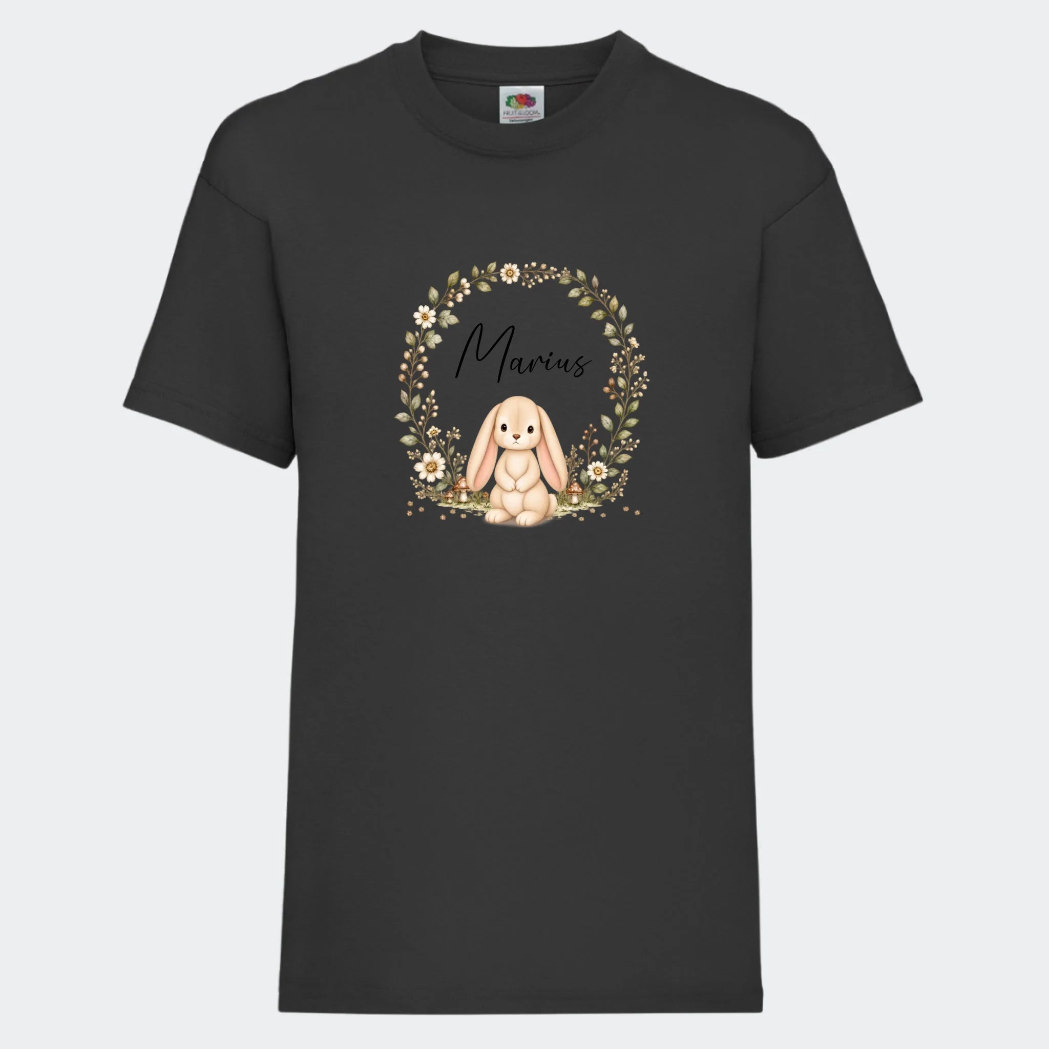 T-shirt til børn – Skovens blomsterdrøm – Flere motiver, sort, set forfra