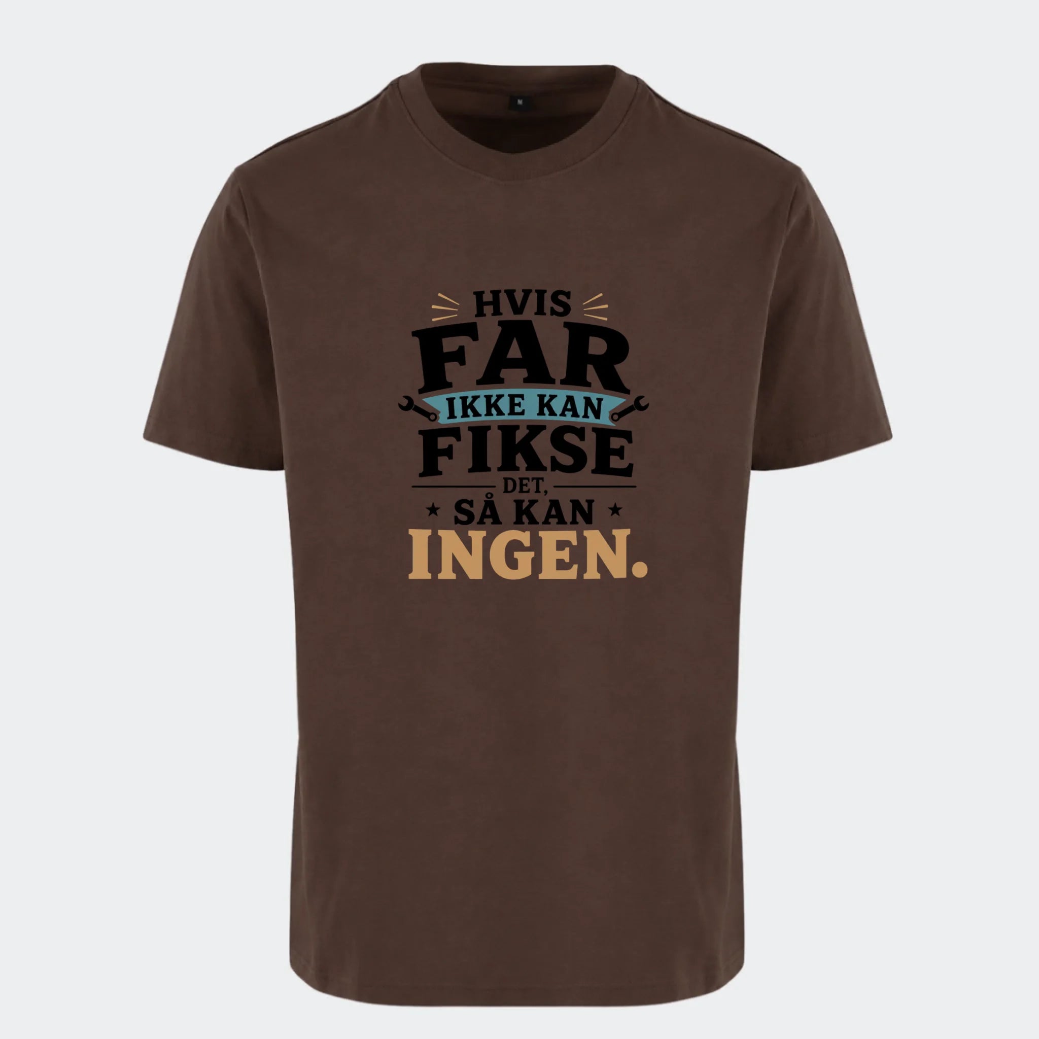 T-shirt med print til voksne – Hvis far ikke kan fikse det, så kan ingen, chokoladebrun, set forfra
