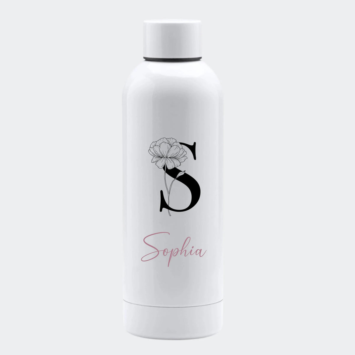 Termoflaske 500 ml – blomsterbogstaver, hvid