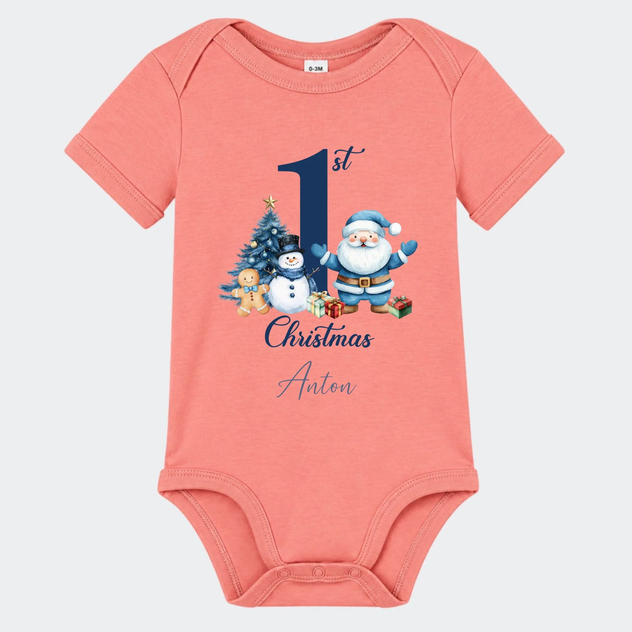 Julebody – My First Christmas – Blå, støvet rosa