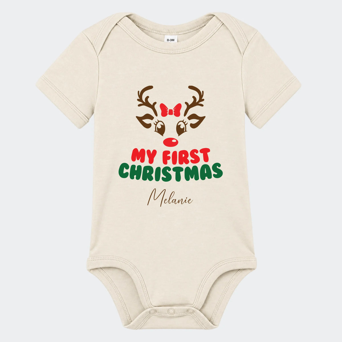 Kortærmet babybody med My First Christmas-motiv i natur