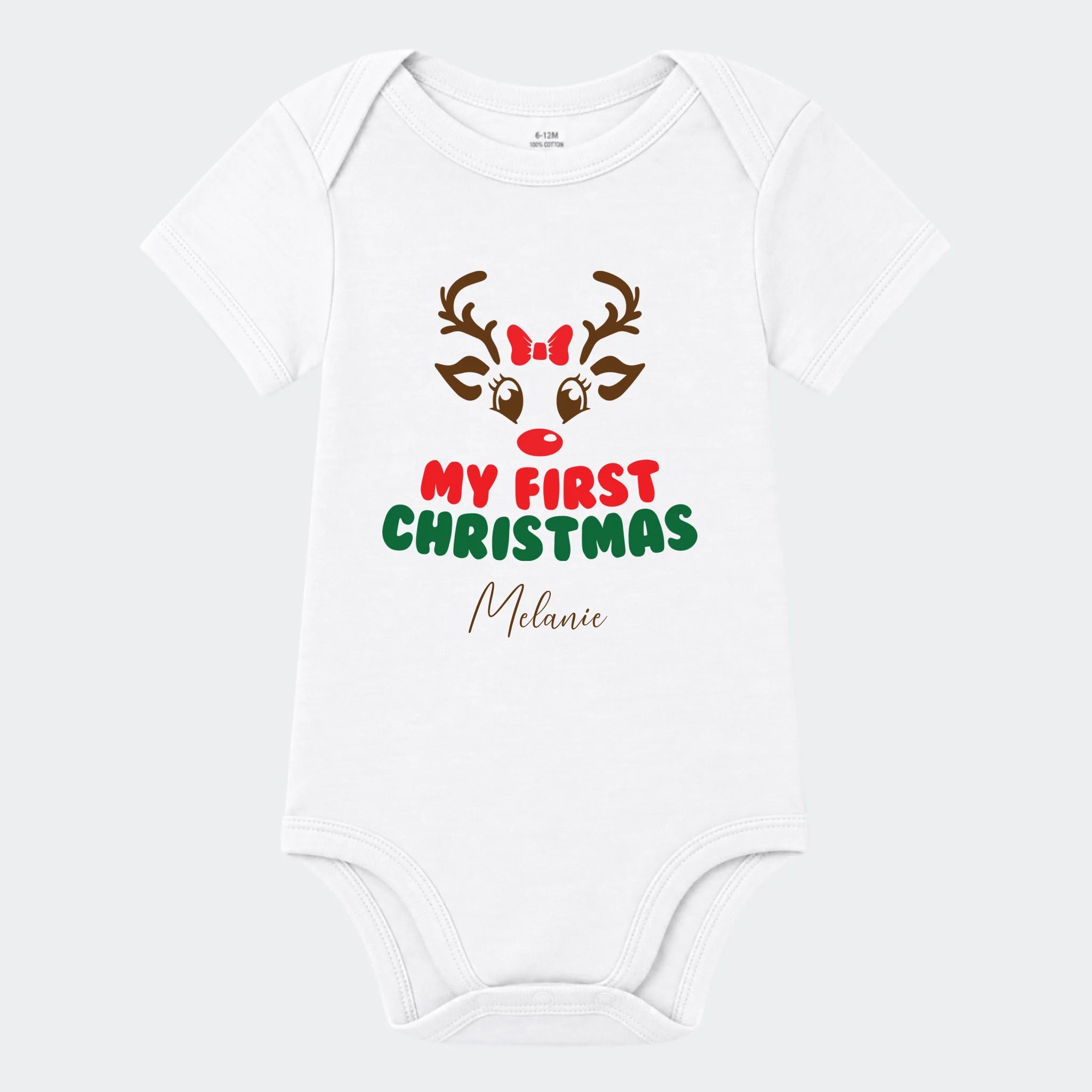 Kortærmet babybody med My First Christmas-motiv i hvid