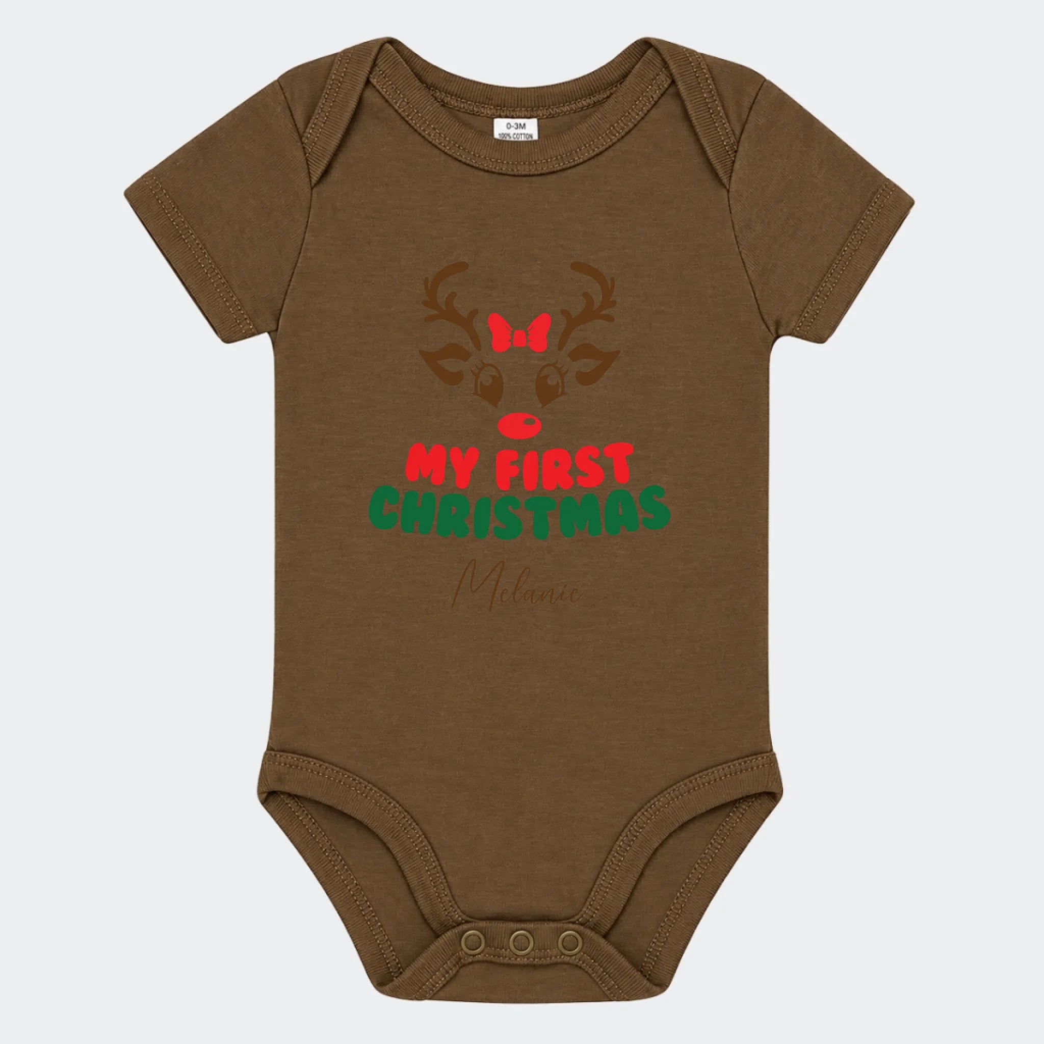 Kortærmet babybody med My First Christmas-motiv i camouflagegrøn