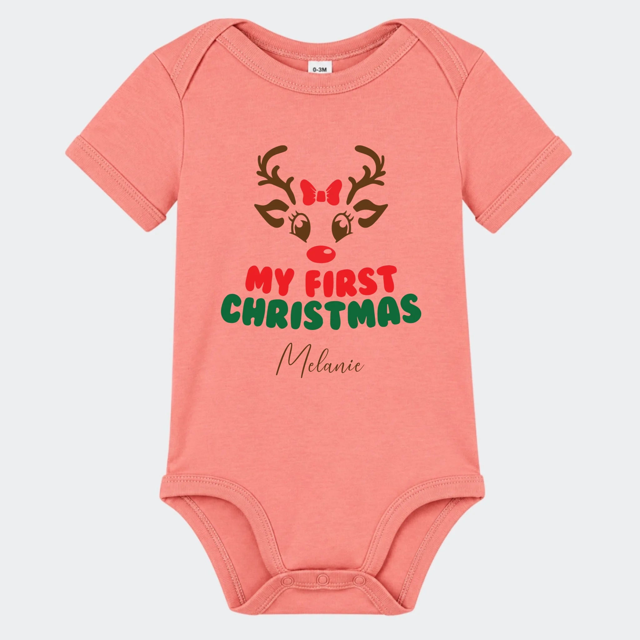 Kortærmet babybody med My First Christmas-motiv i støvet rosa