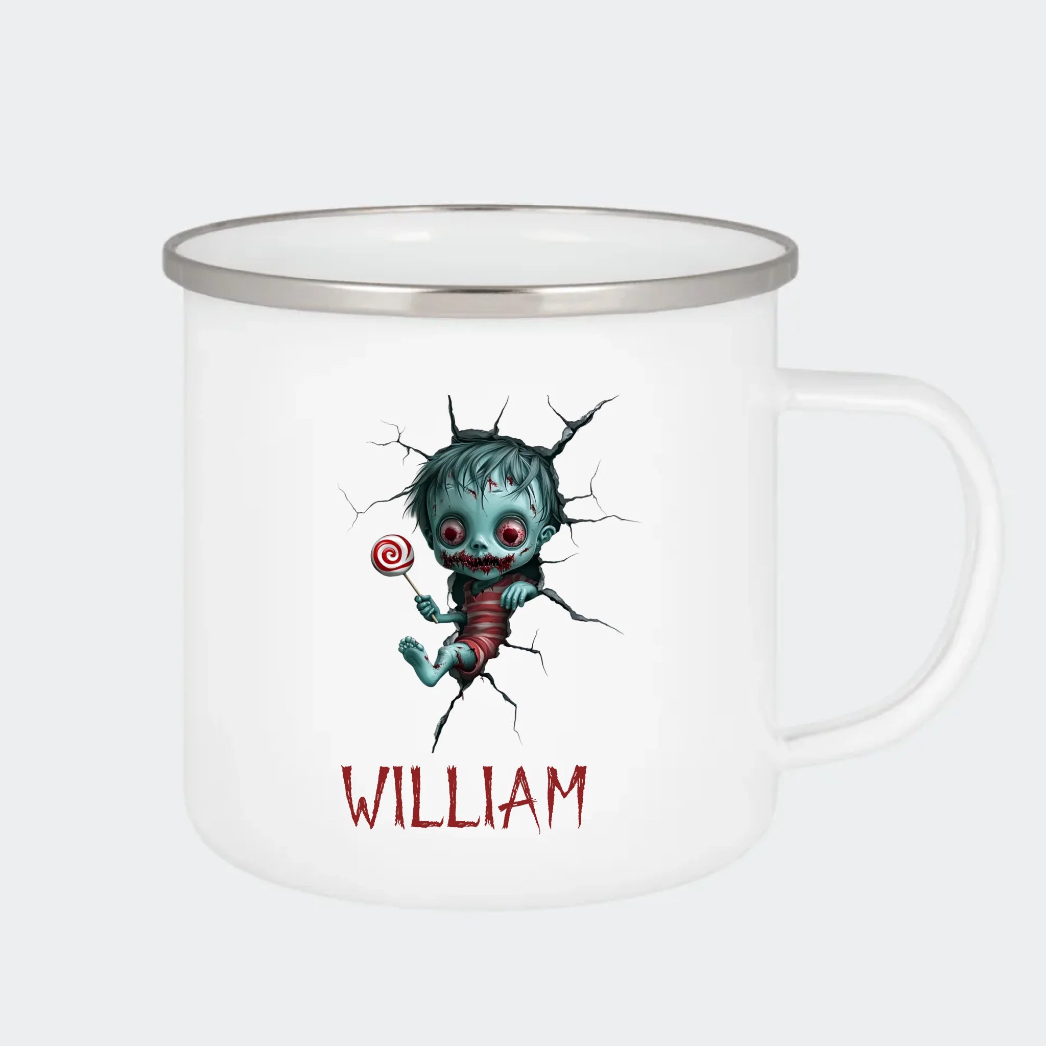 Kop med 3D spooky design og sølvfarvet kant