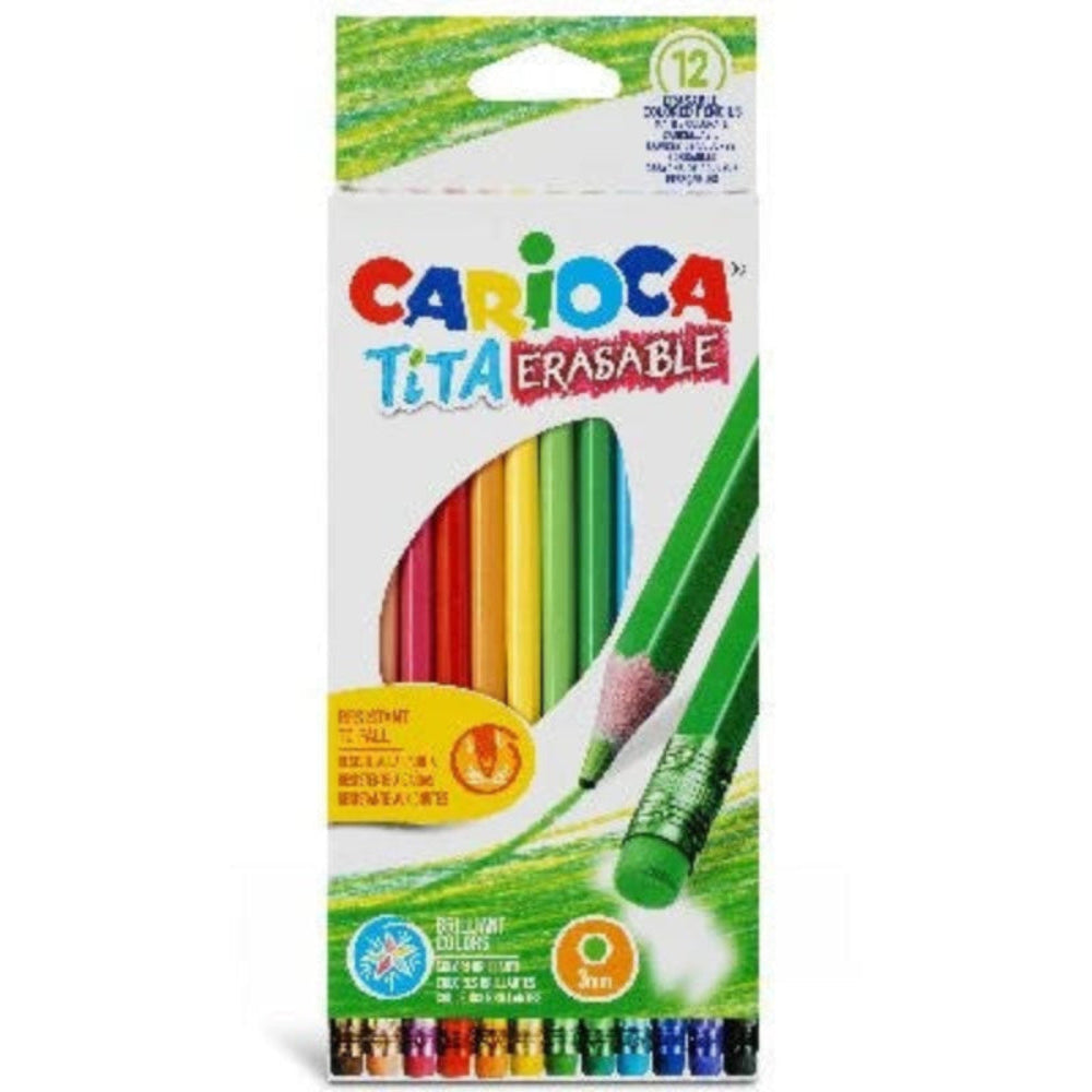 CARIOCA Farveblyanter med viskelæder, 3 mm tip 12stk