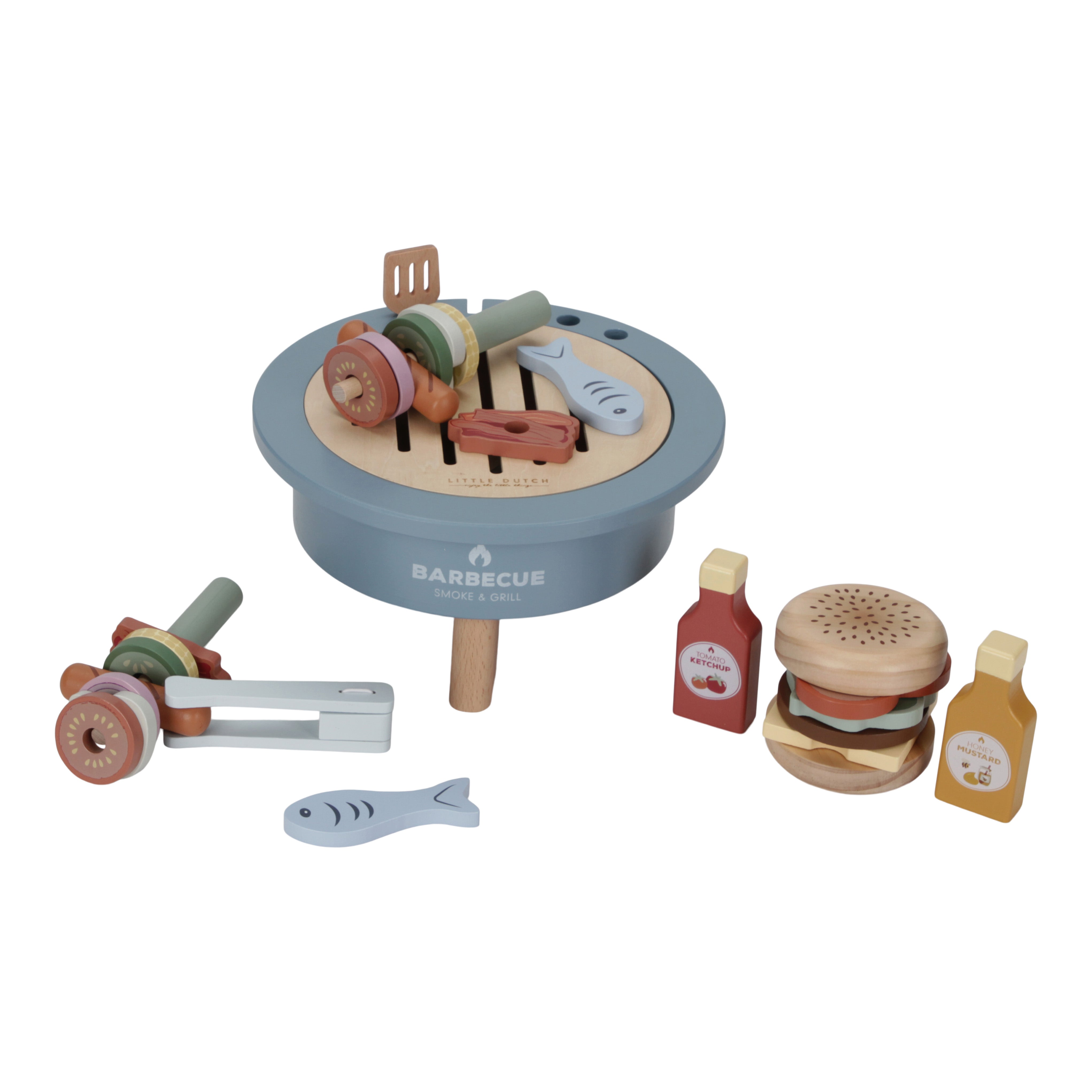 Little Dutch grillsæt med grill, tang, mad og saucer