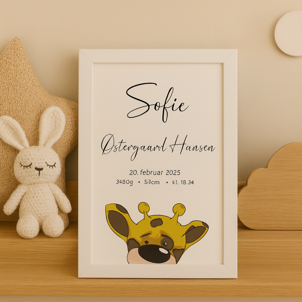 Fødselsplakat - Girafhoved Customizer 123Unik