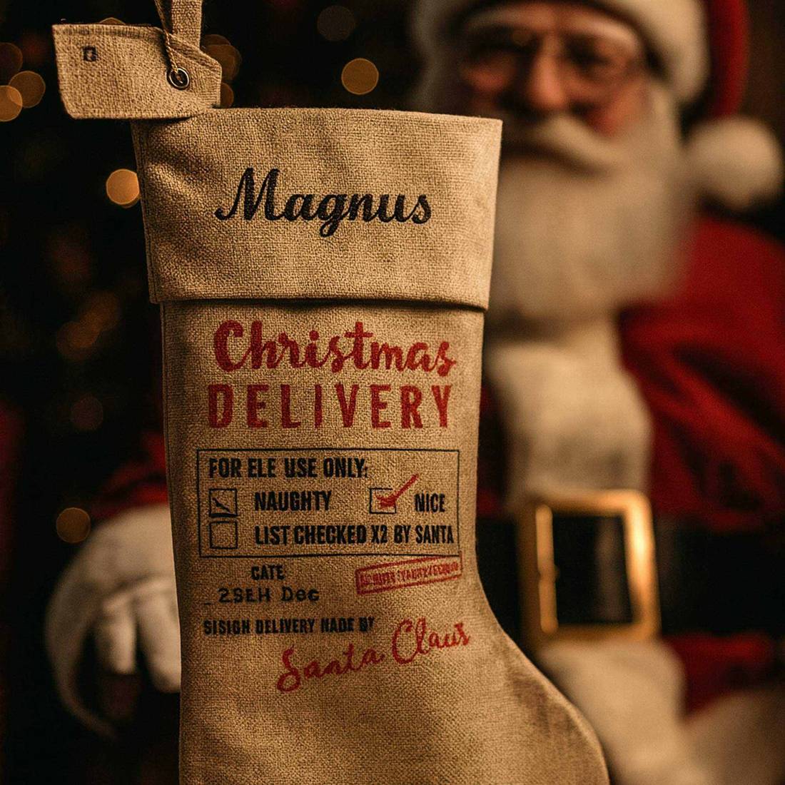 Julesok med navn og motivet Delivery