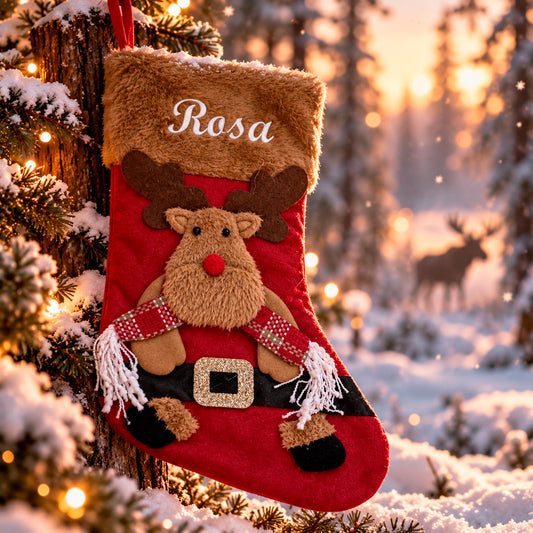 Julesok med navn og motivet Plys-rensdyr