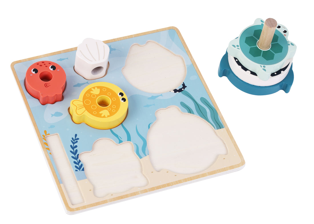 Kinder and Kids 2 i 1 Puslespil og stabletårn, Havet Alm produkt import for kids