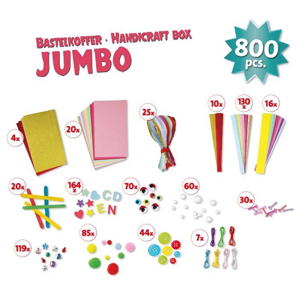Jumbo kreakuffert med 800 dele, inklusiv ispinde piberensere rhinsten øjne pomponer til børn