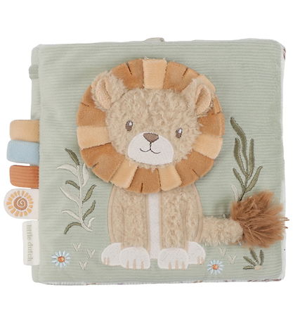 Blød Little Dutch aktivitetsbog Safari Friends med løve og sansestimulerende flapper til baby.