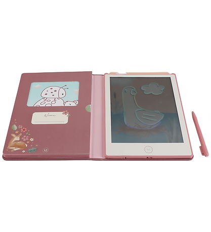 Little Dutch pink tegnetablet i et flot etui med illustrationer af dyr og stylus pen.
