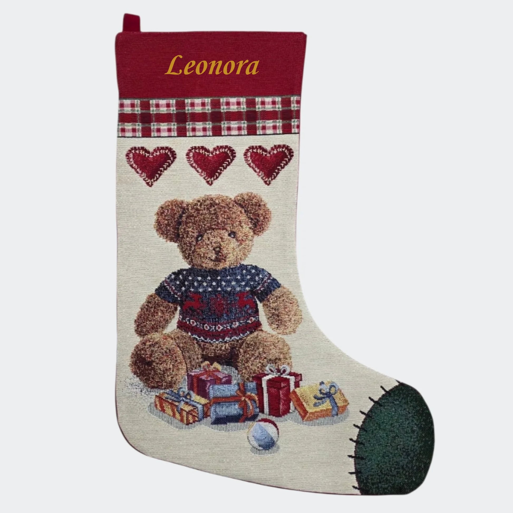 Julesok med navn- Bamse med gaver Customizer TeeInBlue Julesok - Bamse med gaver 56778 3456