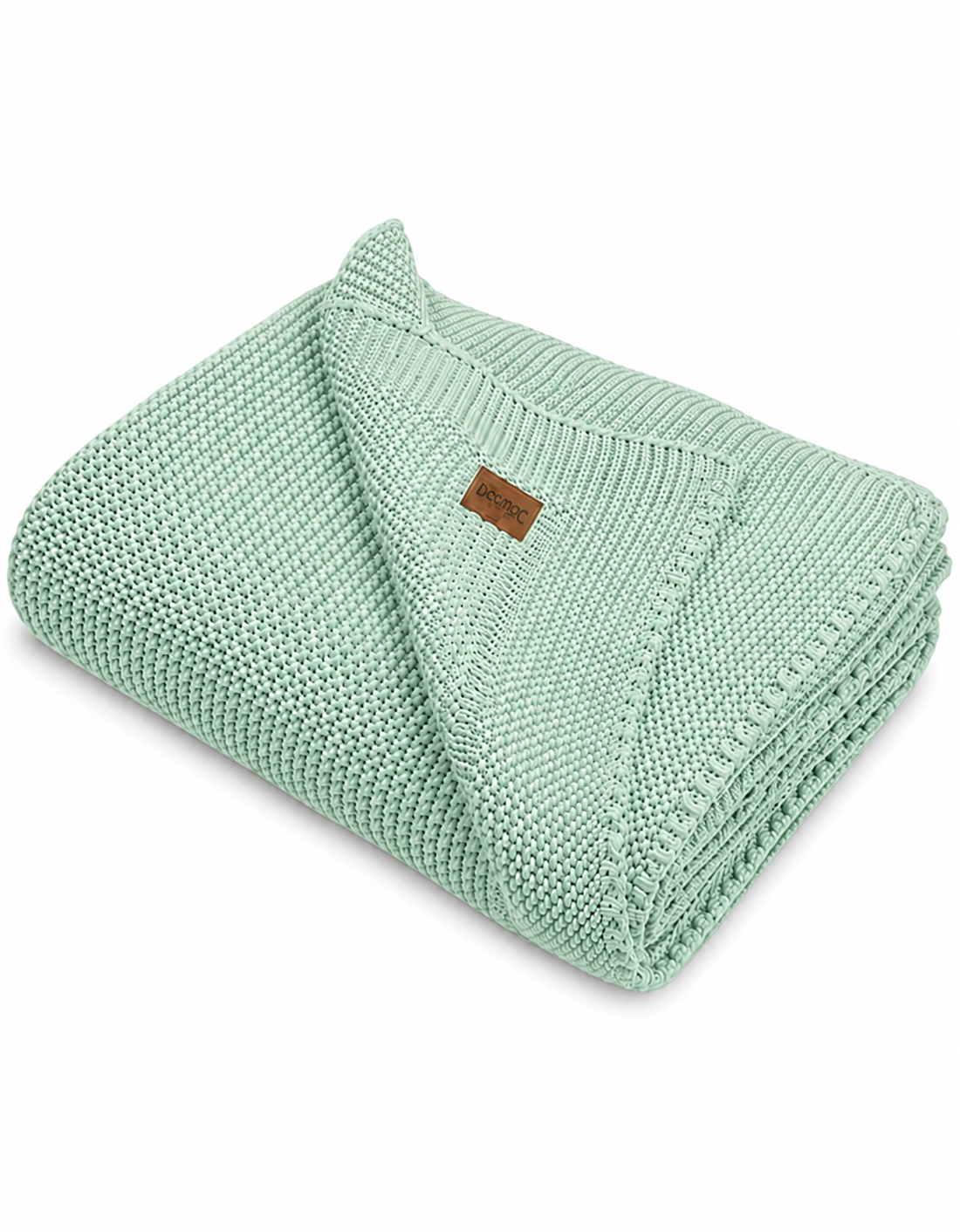 Babiezz økologisk strikket tæppe i sage green, blødt og komfortabelt baby tæppe til børneværelset.