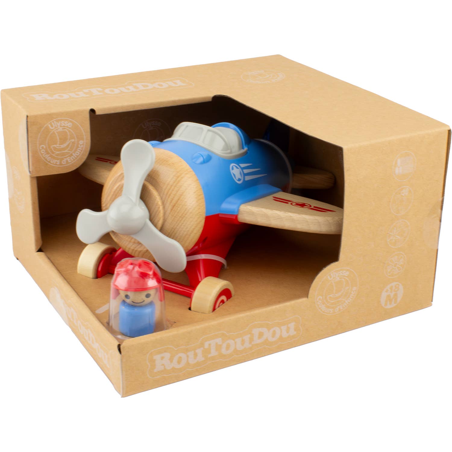 ROUTOUDOU Træfly med Lyd og Lys - Interaktivt Legetøjsfly Alm produkt Ulysse Couleurs d'Enfance