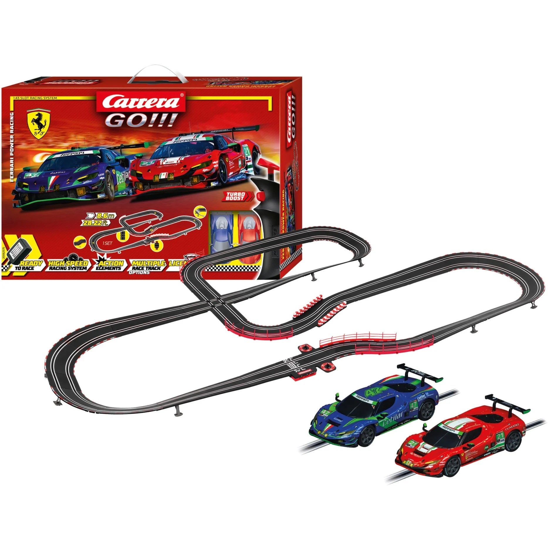 Carrera GO!!! Ferrari Power Racing racerbane med 2 fjernstyrede biler