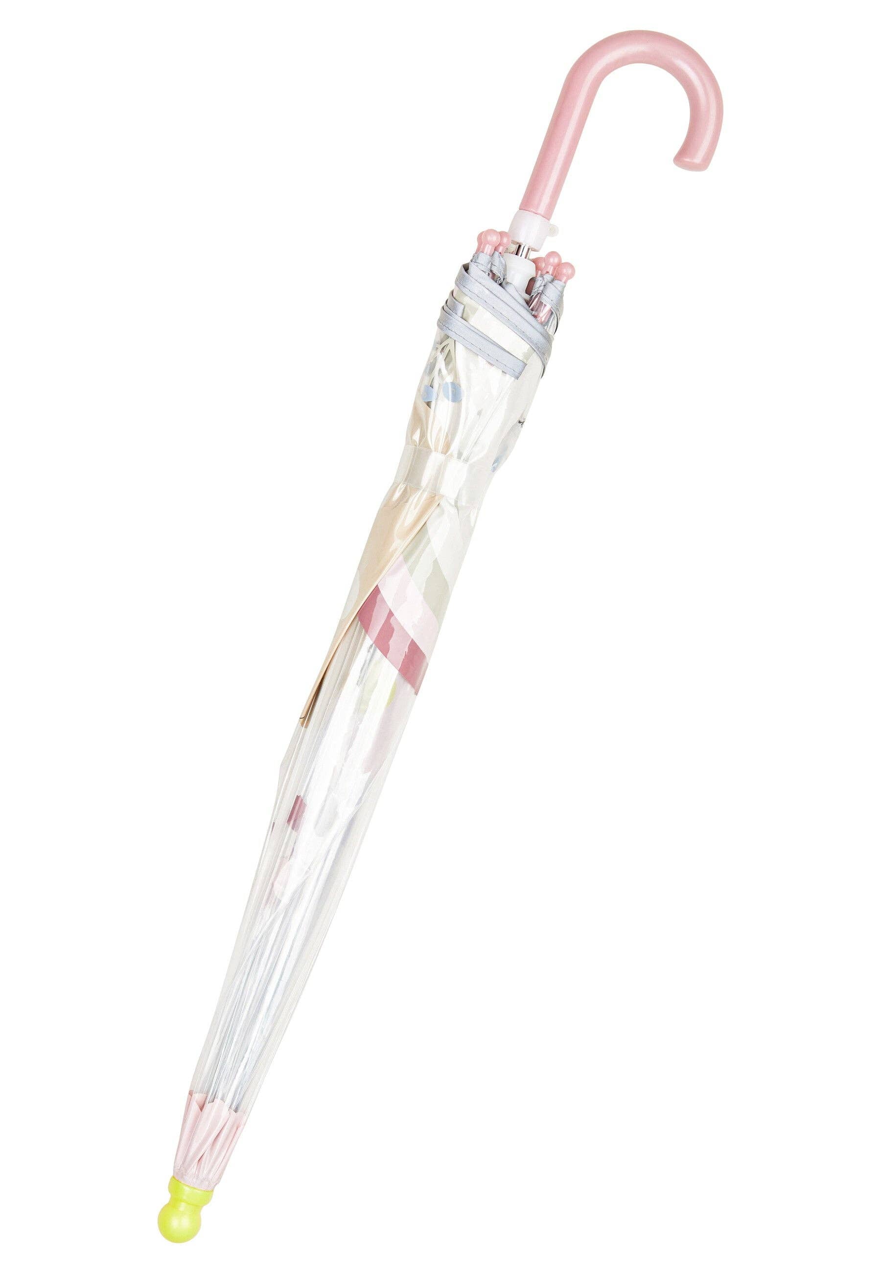 Lukket transparent børneparaply med lyserødt håndtag og Kanin Hanni motiv fra Sterntaler.