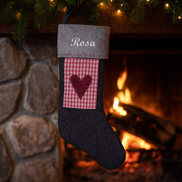 Julesok med navn - Grå og lysegrå med hjerte Customizer TeeInBlue